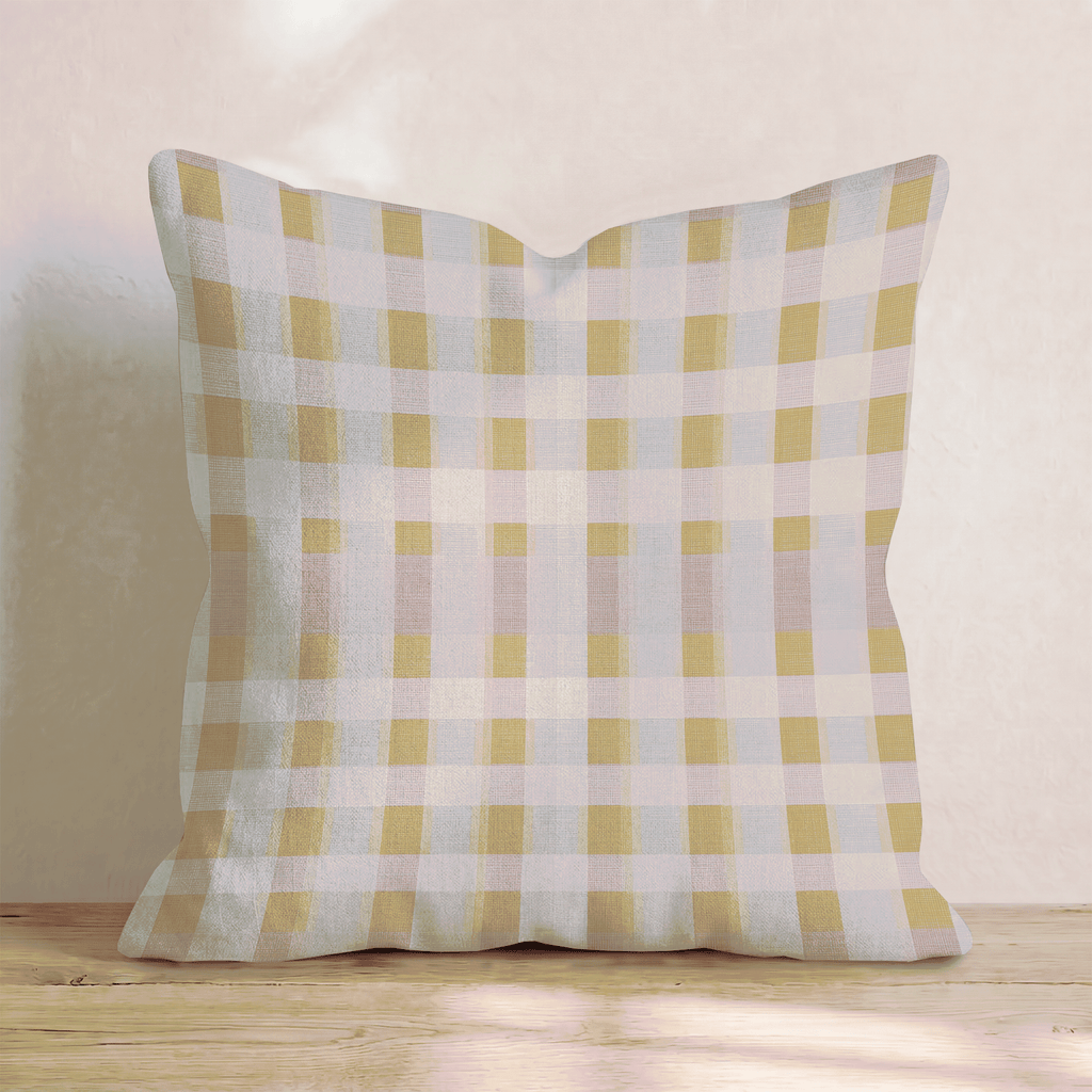 Gold Pink Woven Plaid Throw Pillow - Hillcroft Home