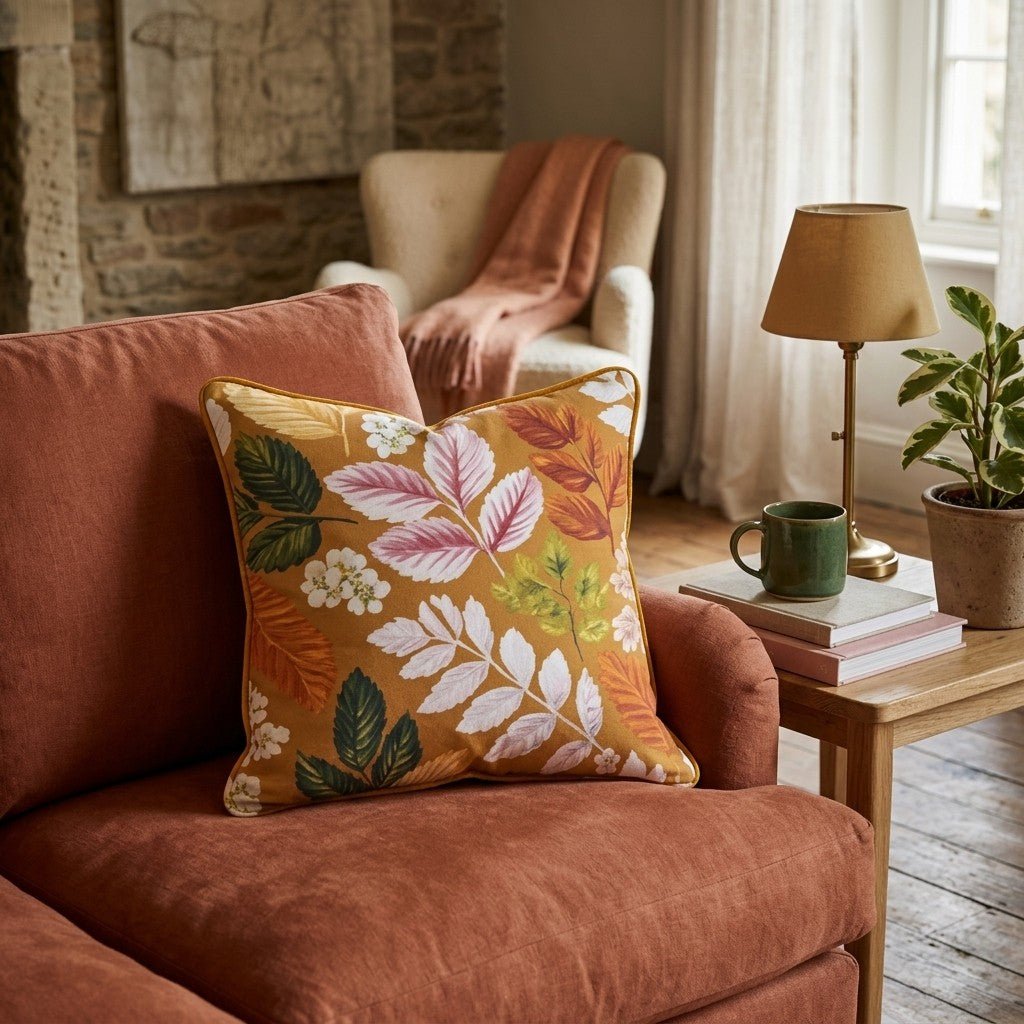 Golden Autumn Botanicals Throw Pillow - Hillcroft Home