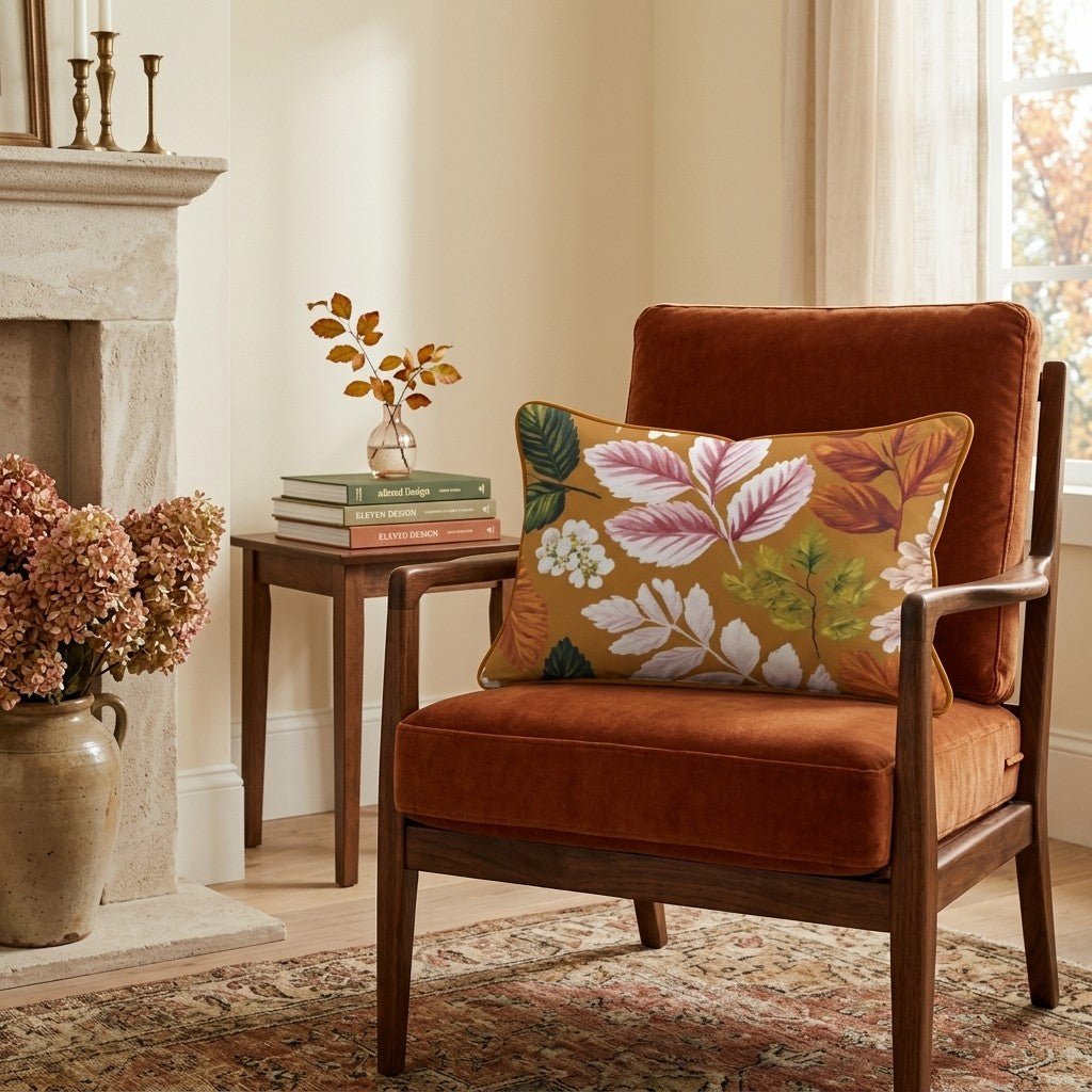 Golden Autumn Botanicals Throw Pillow - Hillcroft Home