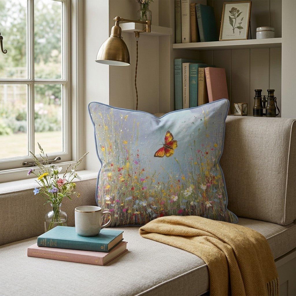 Golden Butterfly Field Throw Pillow - Hillcroft Home
