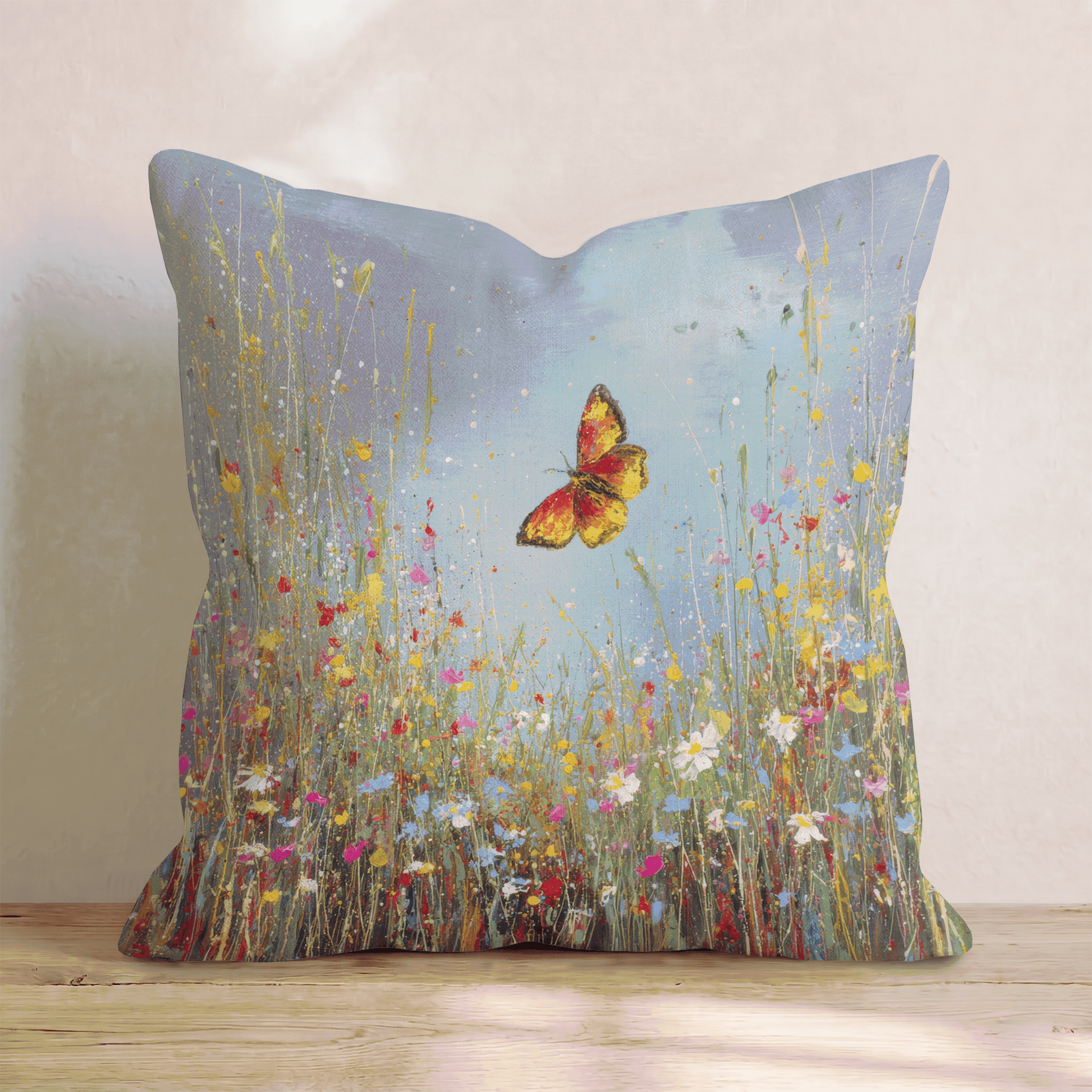 Golden Butterfly Field Throw Pillow - Hillcroft Home