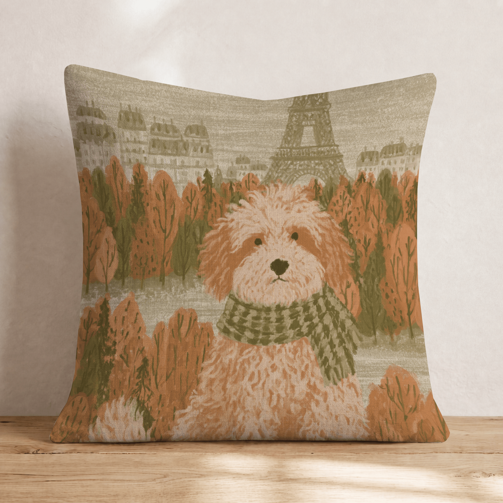 Golden Doodle Autumn in Paris Throw Pillow - Hillcroft Home