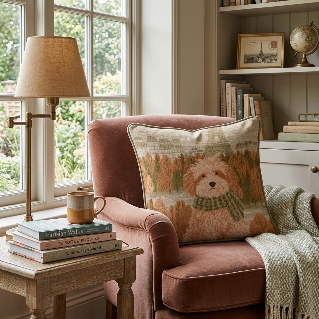 Golden Doodle Autumn in Paris Throw Pillow - Hillcroft Home