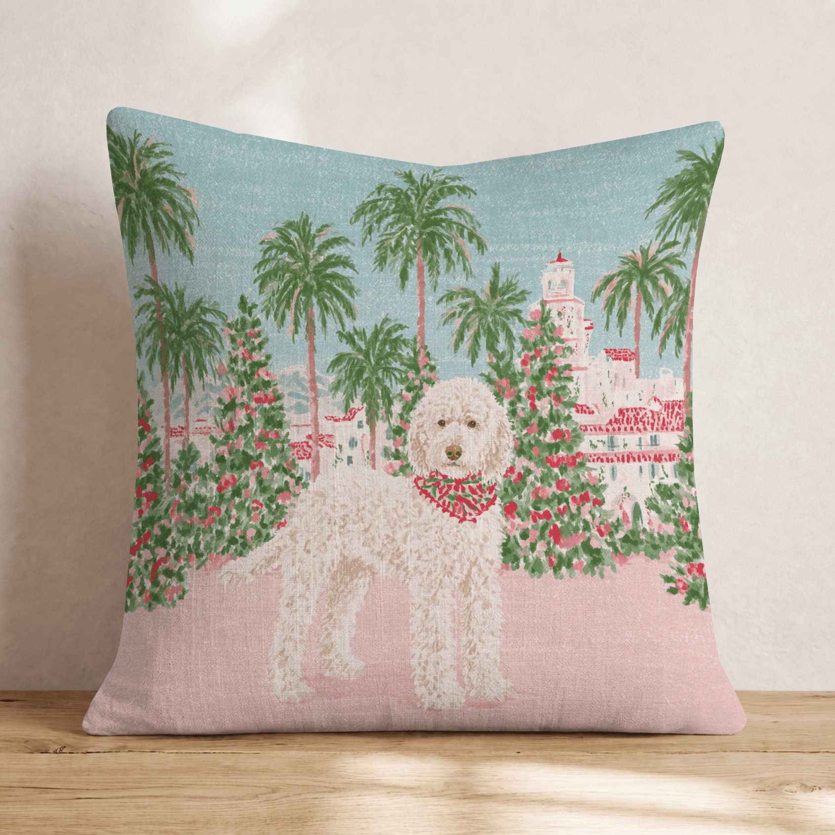 Golden Doodle California Christmas Glow Throw Pillow - Hillcroft Home
