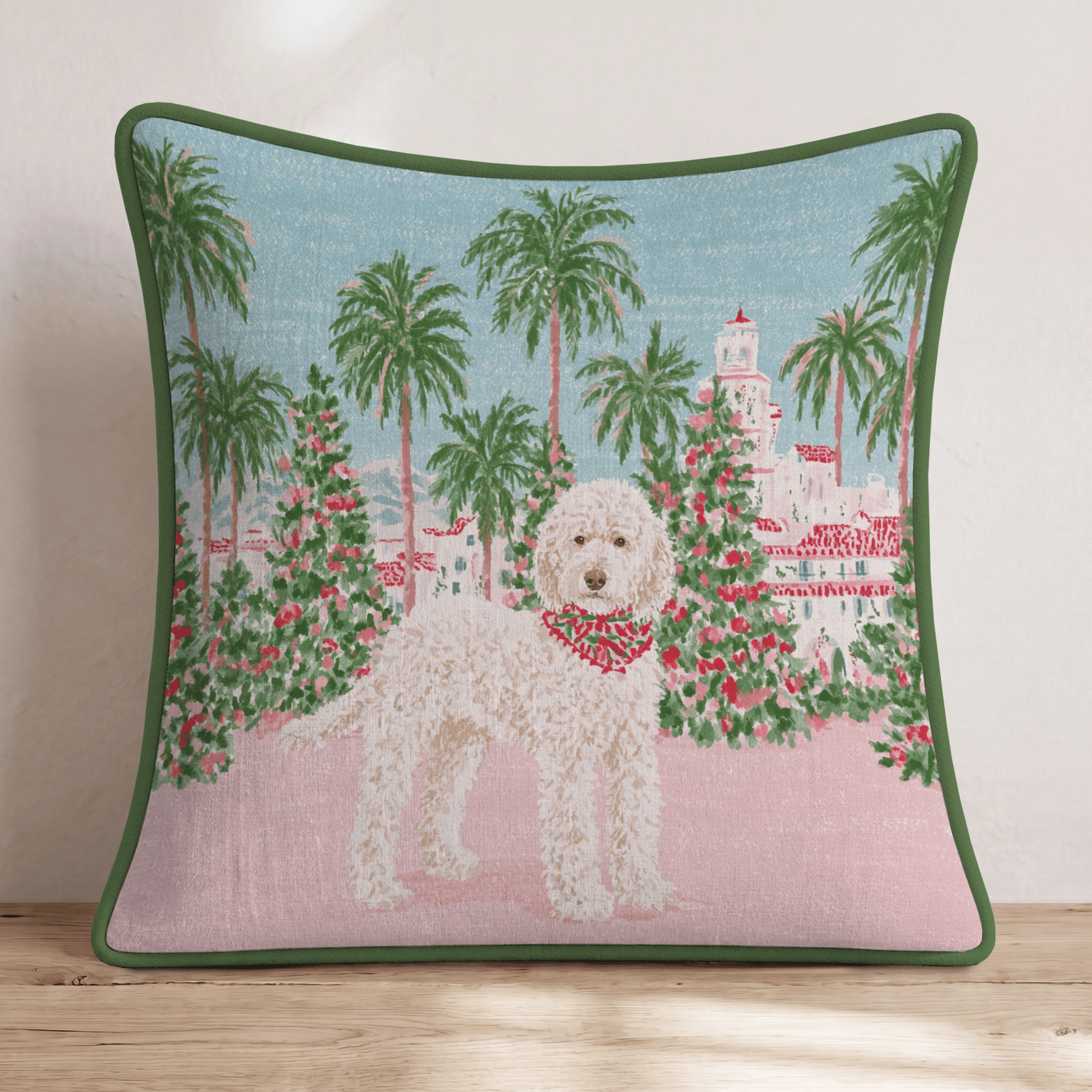 Golden Doodle California Christmas Glow Throw Pillow - Hillcroft Home