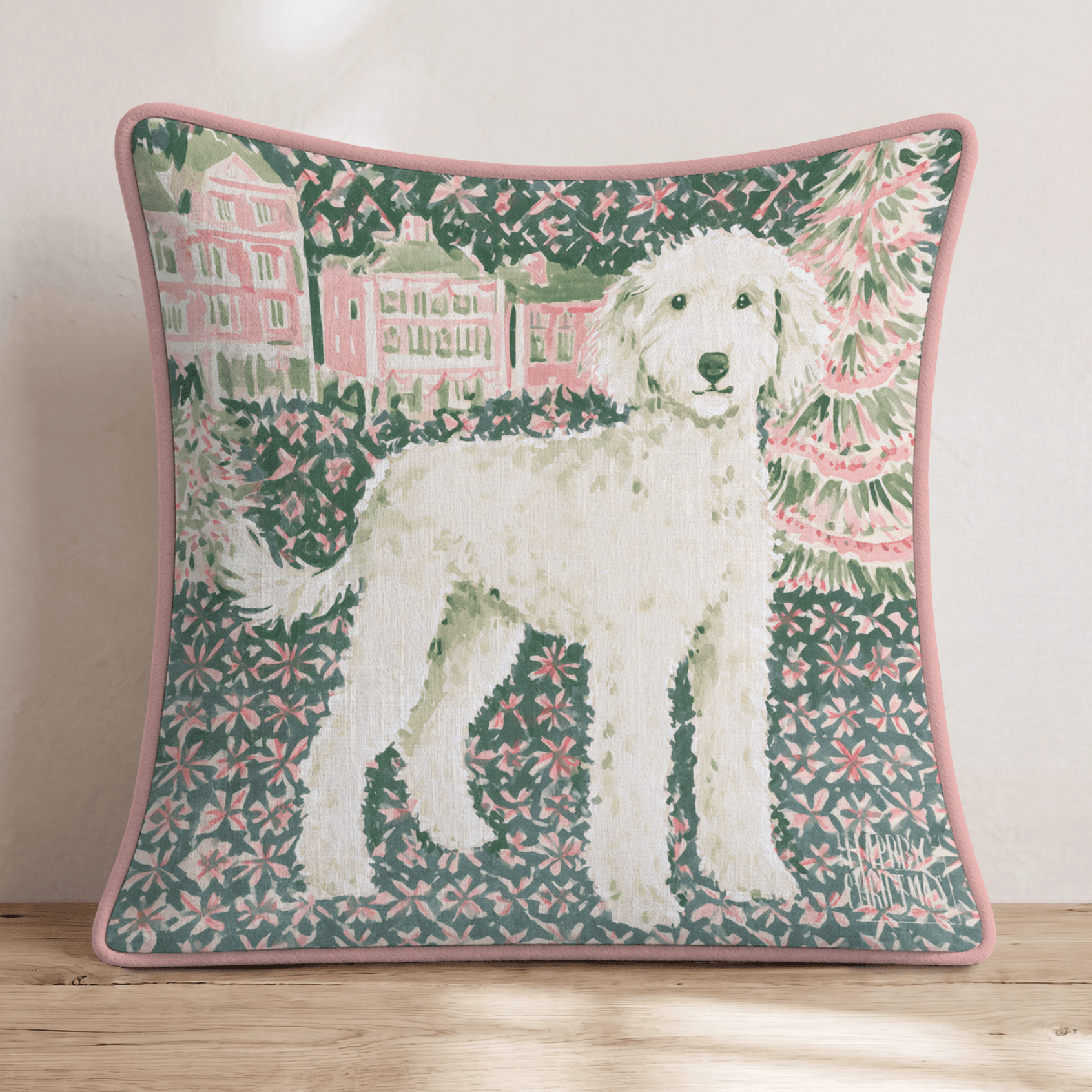 Golden Doodle California Christmas Morning Throw Pillow - Hillcroft Home
