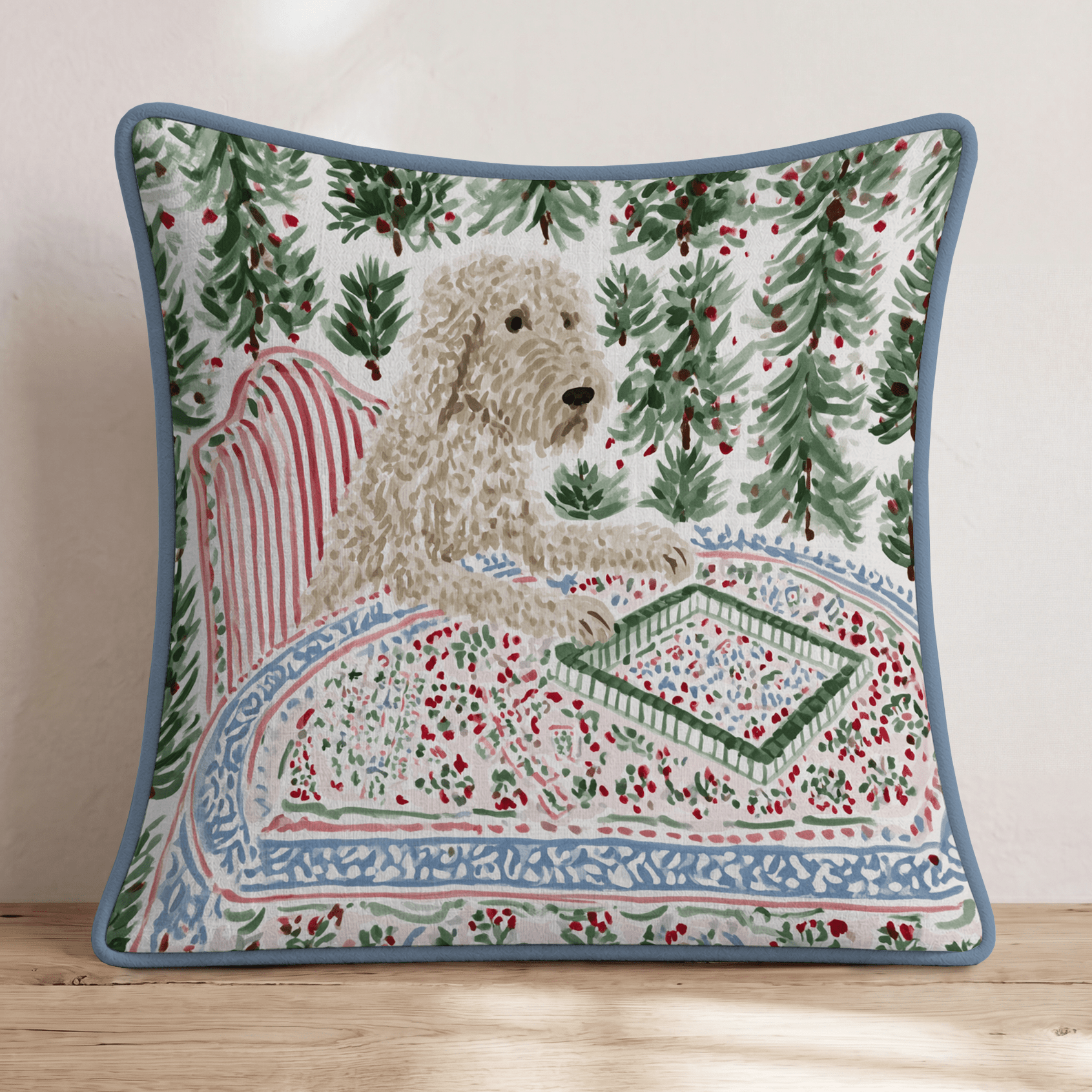 Golden Doodle Christmas Mahjong Night Throw Pillow - Hillcroft Home