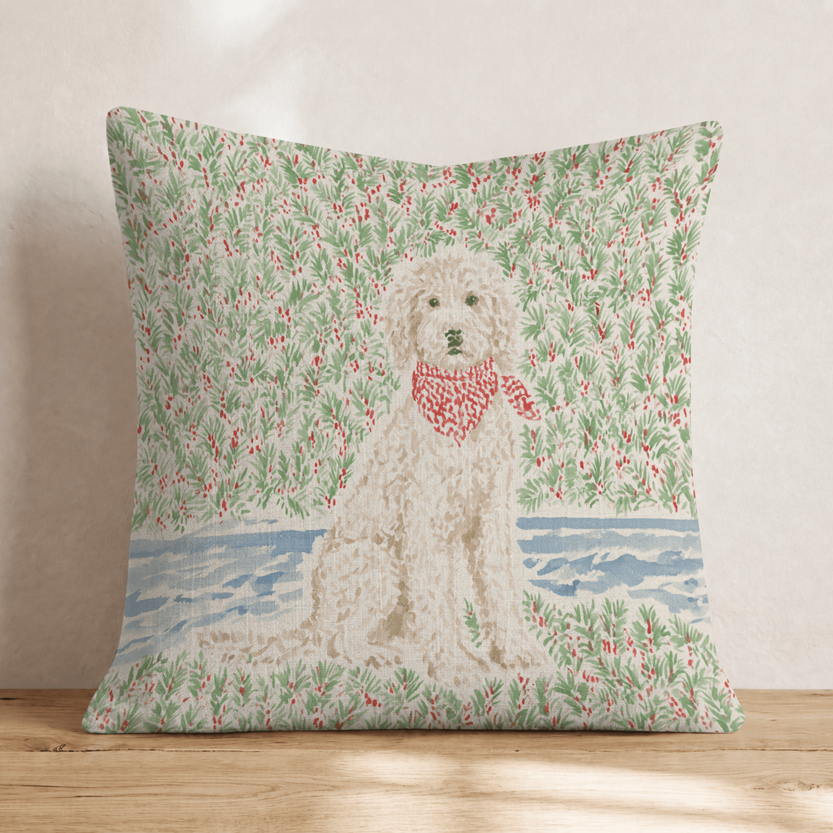 Golden Doodle Holiday Surf Throw Pillow - Hillcroft Home