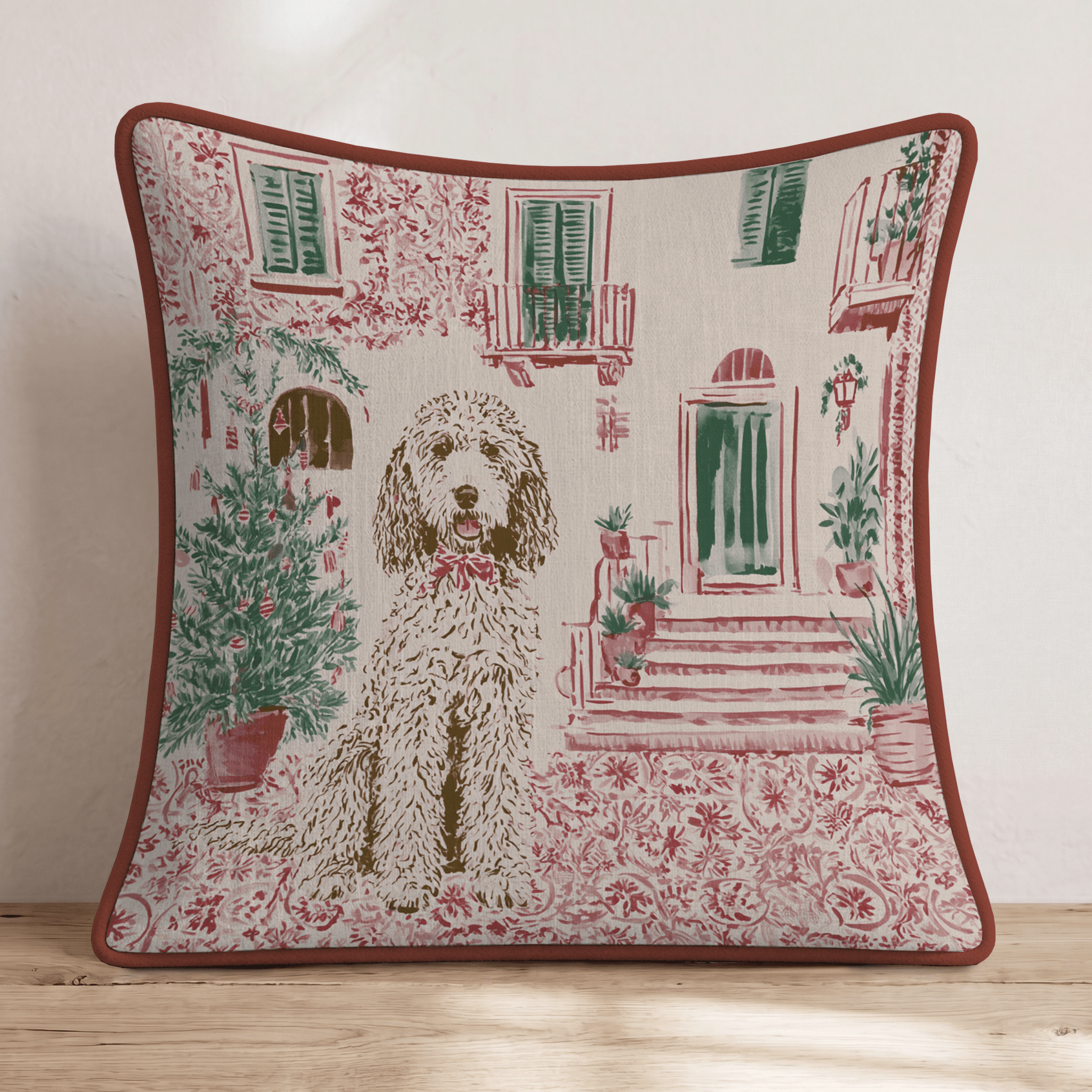 Golden Doodle Italy Holiday Glow Throw Pillow - Hillcroft Home