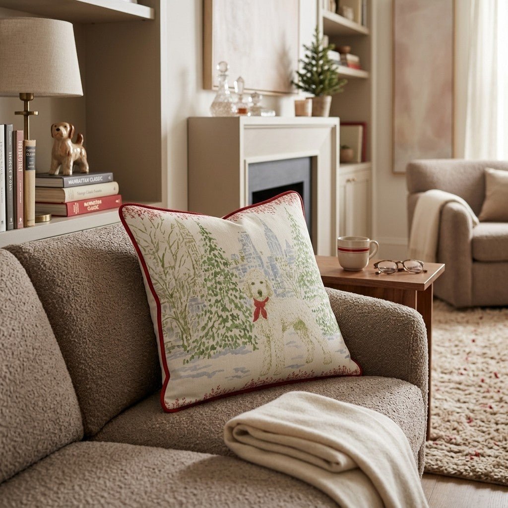 Golden Doodle NYC Christmas Glow Throw Pillow - Hillcroft Home