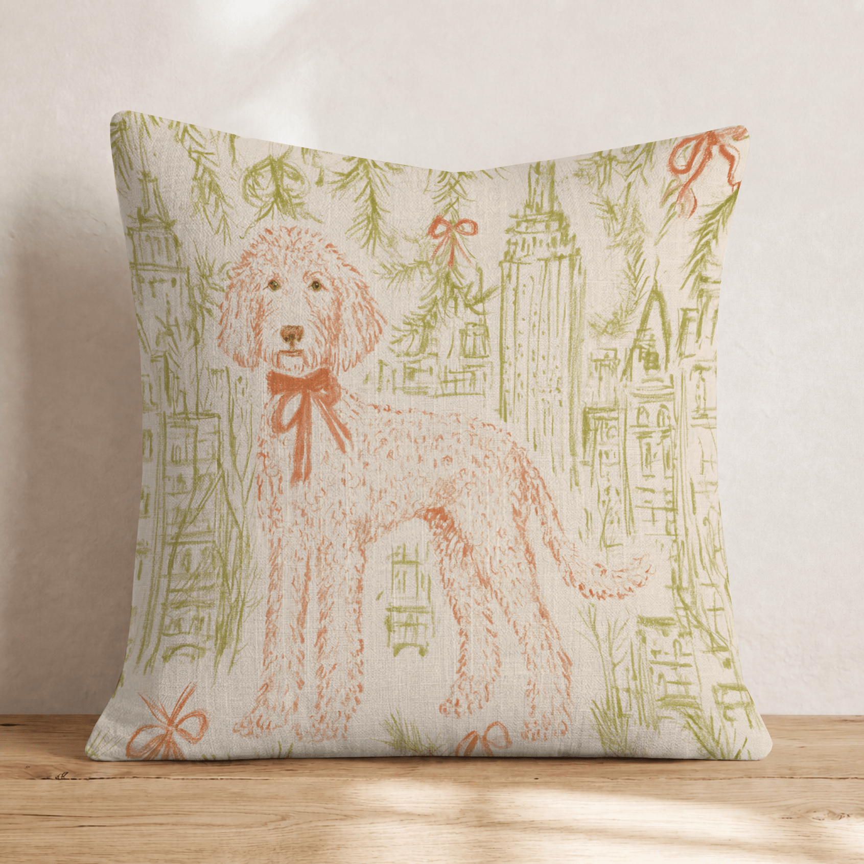 Golden Doodle NYC Christmas Magic Throw Pillow - Hillcroft Home