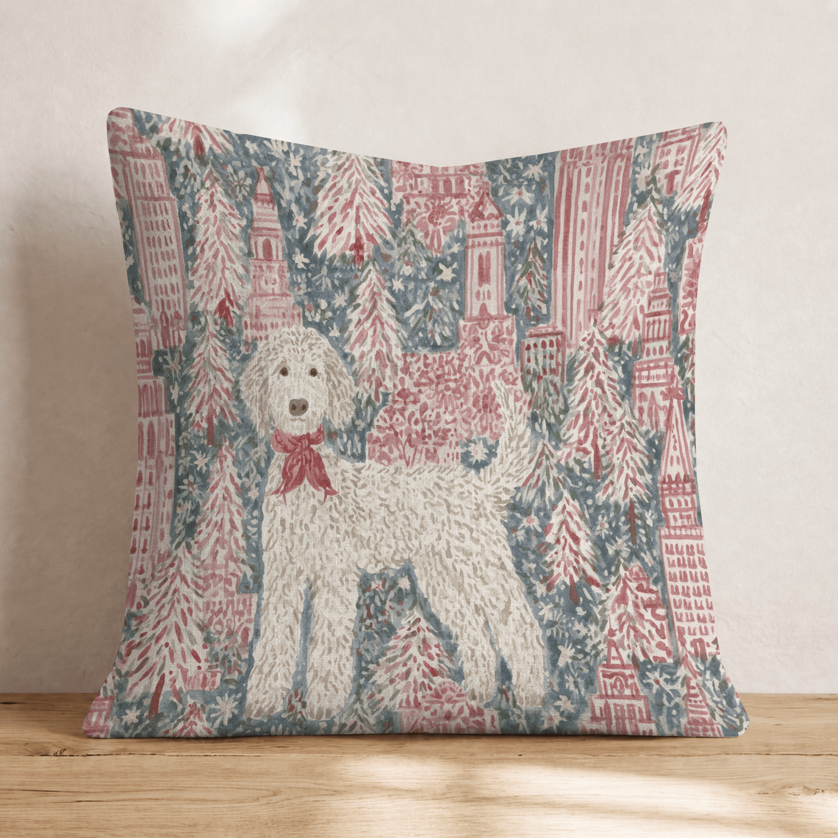 Golden Doodle NYC Christmas Morning Throw Pillow - Hillcroft Home