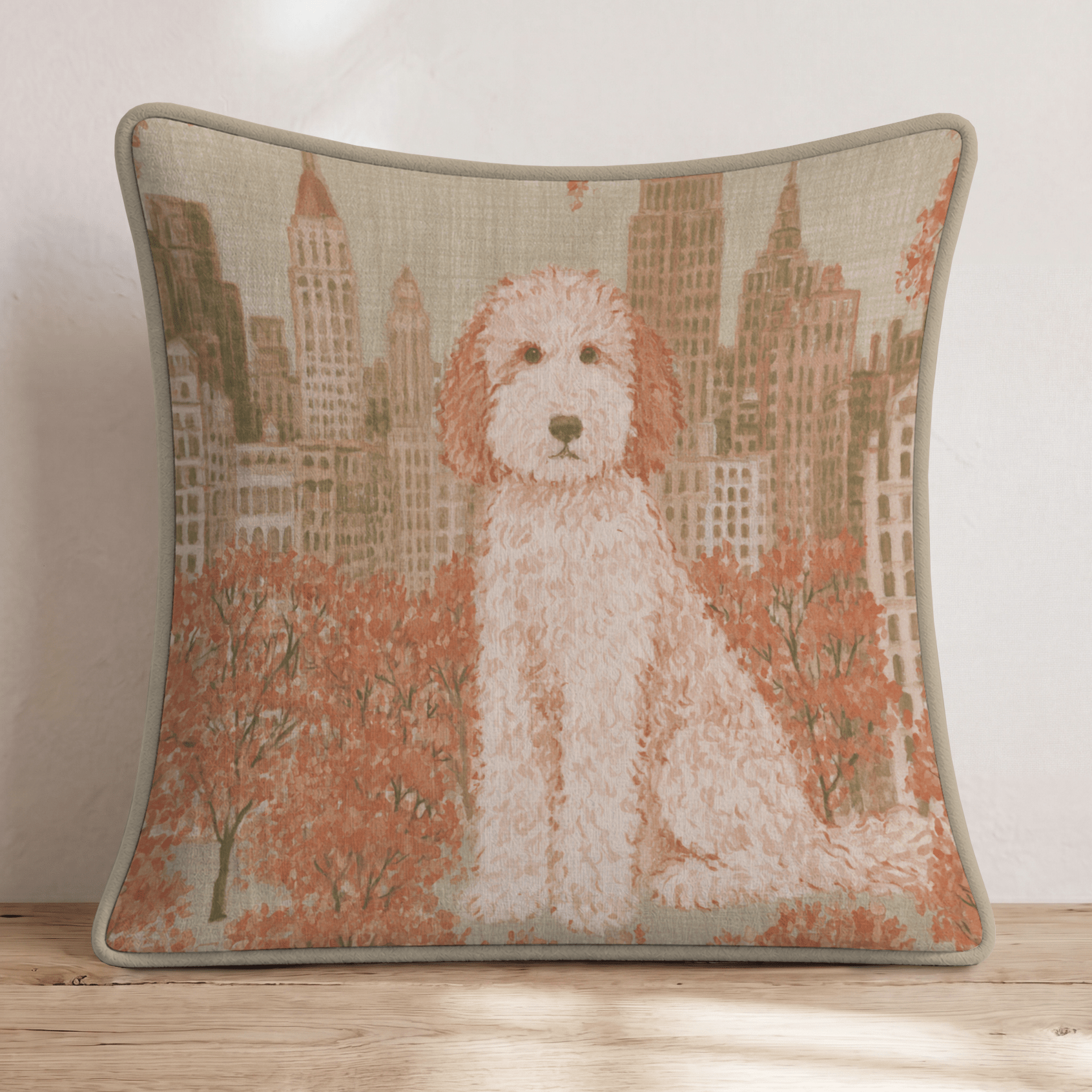 Golden Doodle NYC Fall Central Park Throw Pillow - Hillcroft Home