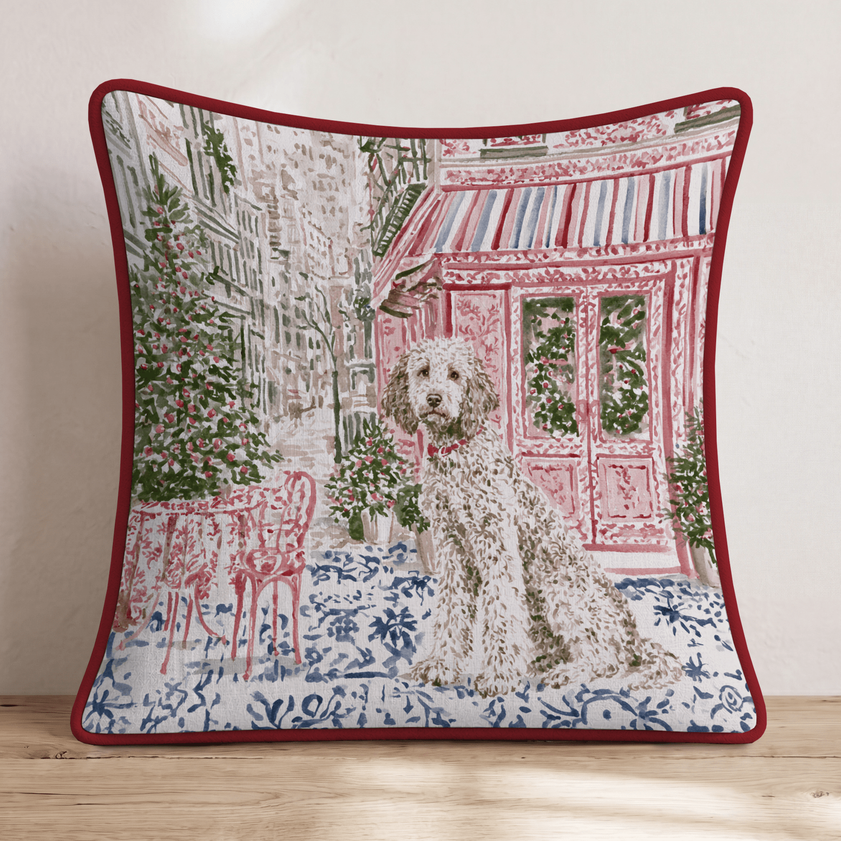 Golden Doodle NYC Holiday Stroll Throw Pillow - Hillcroft Home