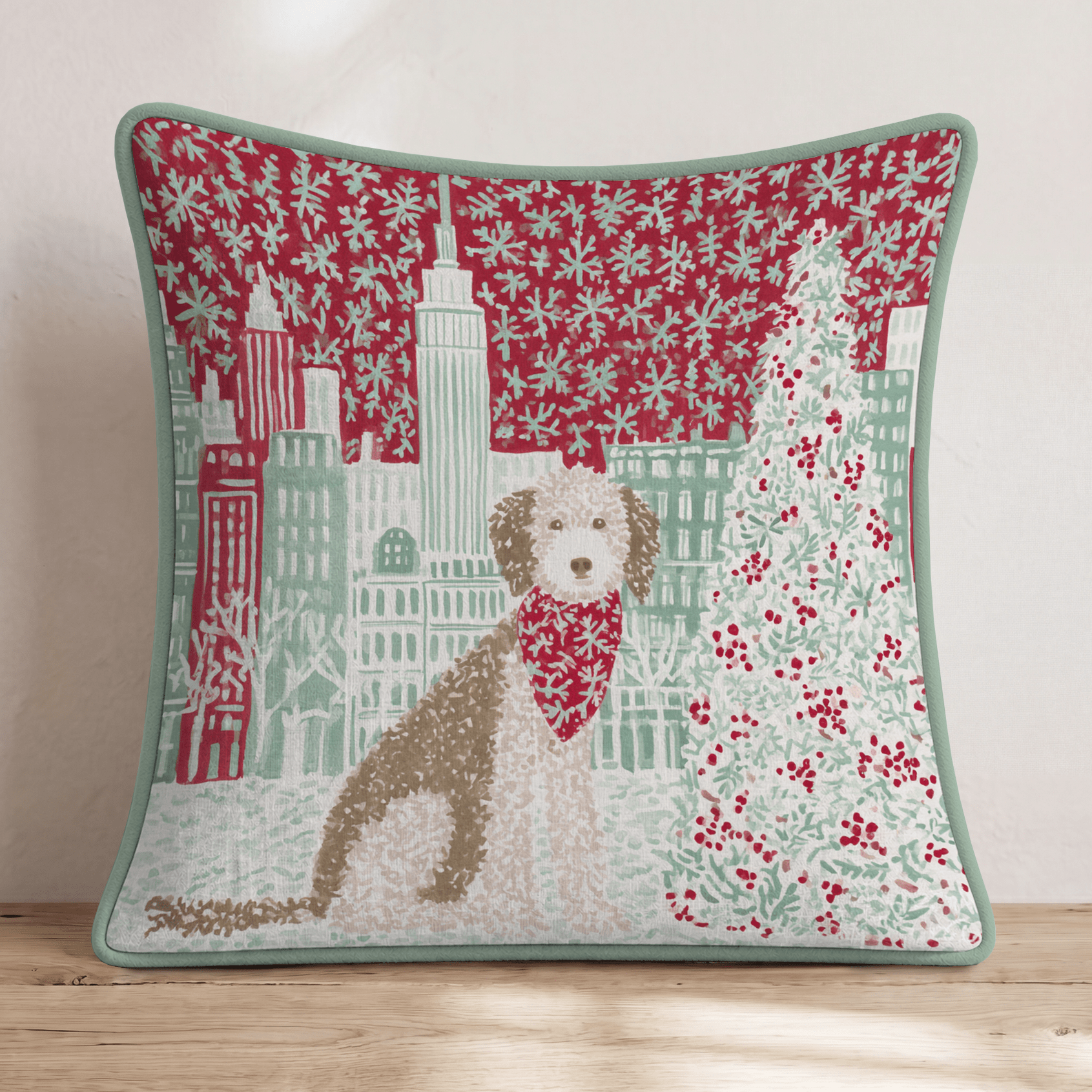 Golden Doodle NYC Winter Wonderland Throw Pillow - Hillcroft Home