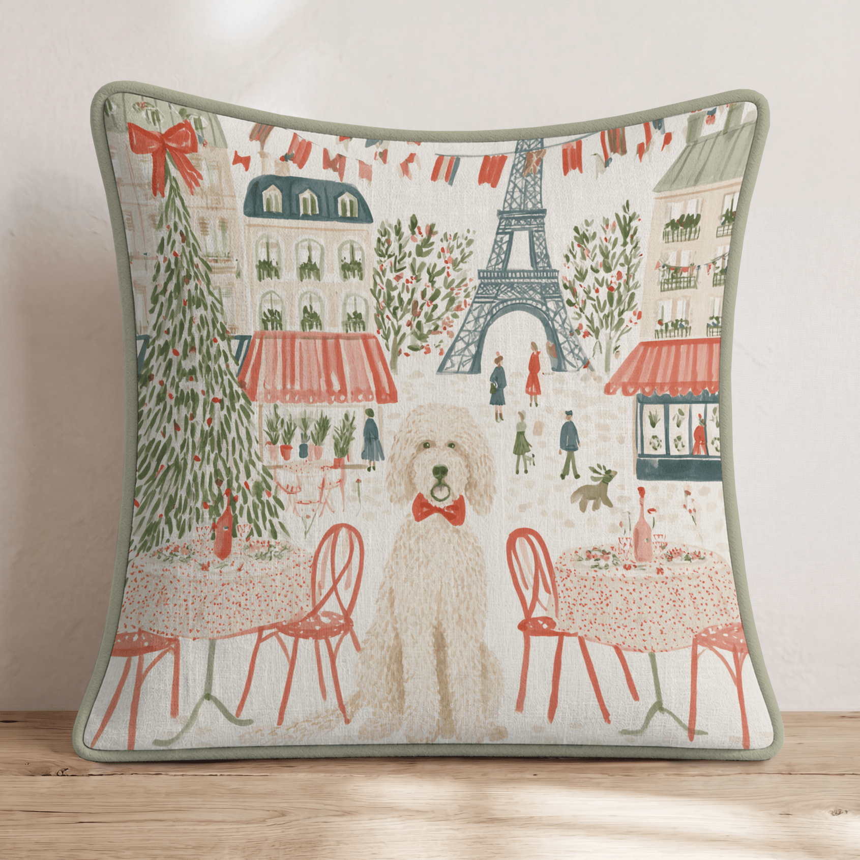 Golden Doodle Paris Christmas Lights Throw Pillow - Hillcroft Home