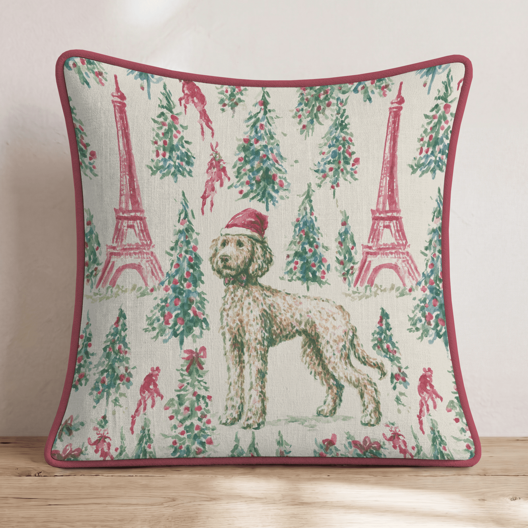 Golden Doodle Paris Christmas Market Throw Pillow - Hillcroft Home