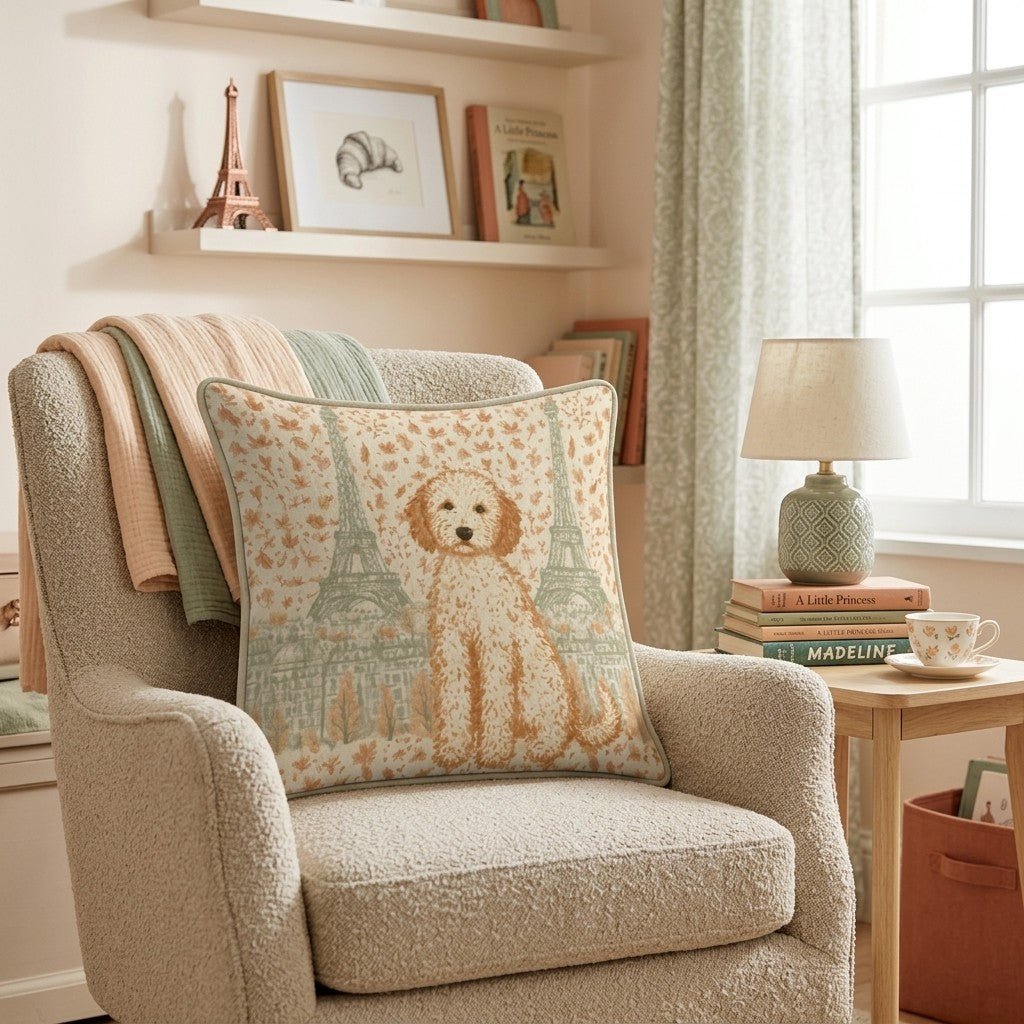 Golden Doodle Paris Fall Afternoon Throw Pillow - Hillcroft Home