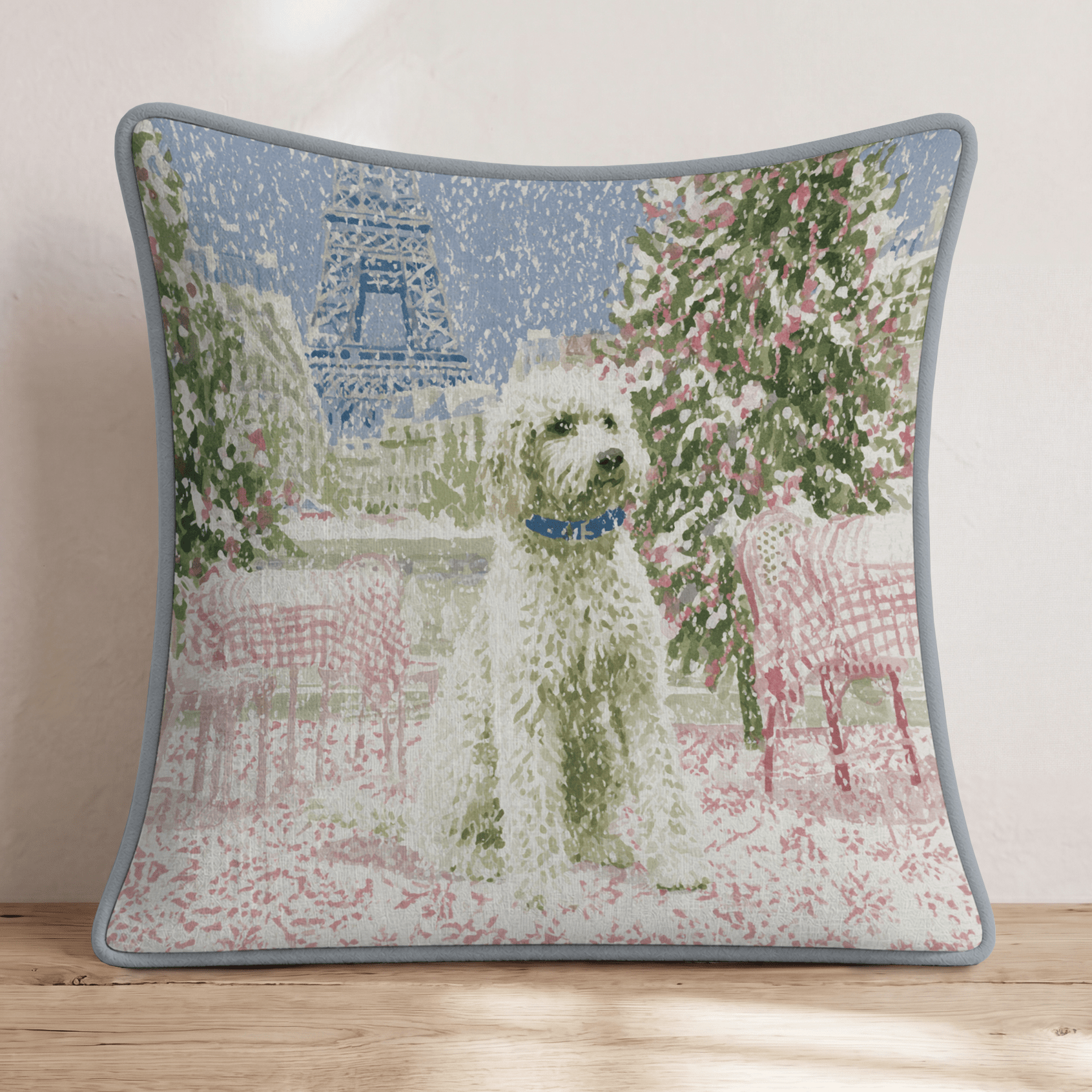 Golden Doodle Paris Under the Mistletoe Throw Pillow - Hillcroft Home