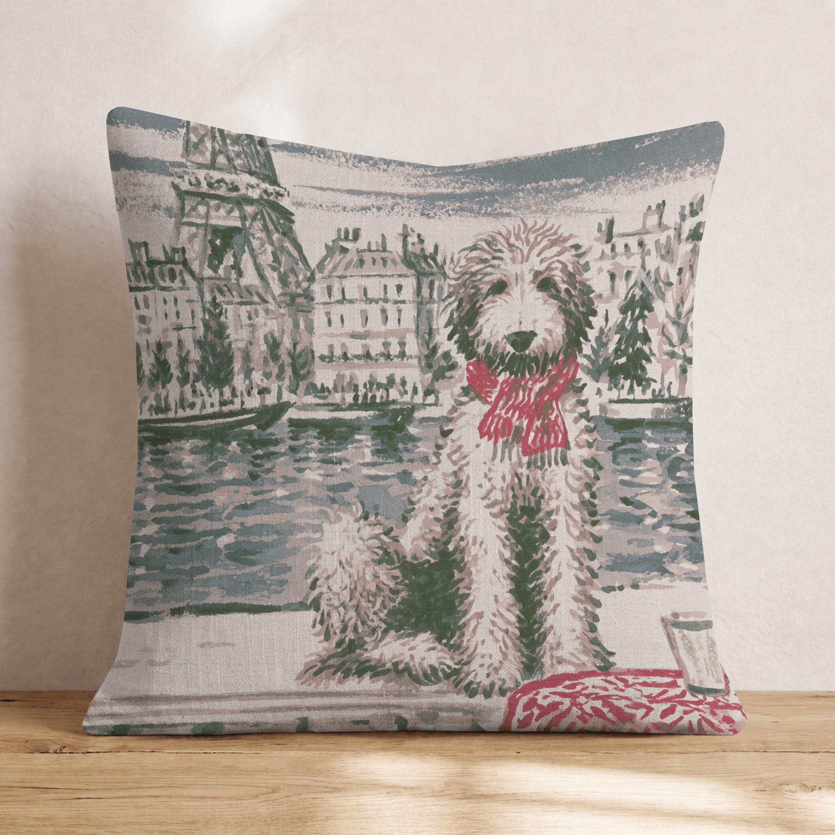 Golden Doodle Parisian Christmas Cheer Throw Pillow - Hillcroft Home