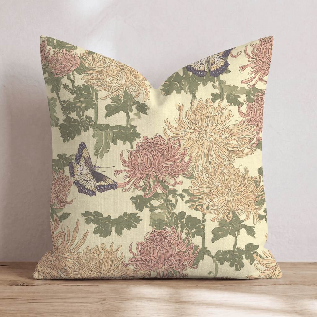 Golden Mum & Butterfly Garden Throw Pillow - Hillcroft Home