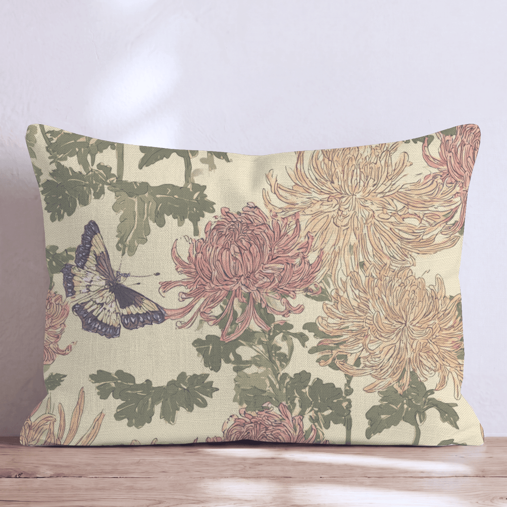 Golden Mum & Butterfly Garden Throw Pillow - Hillcroft Home