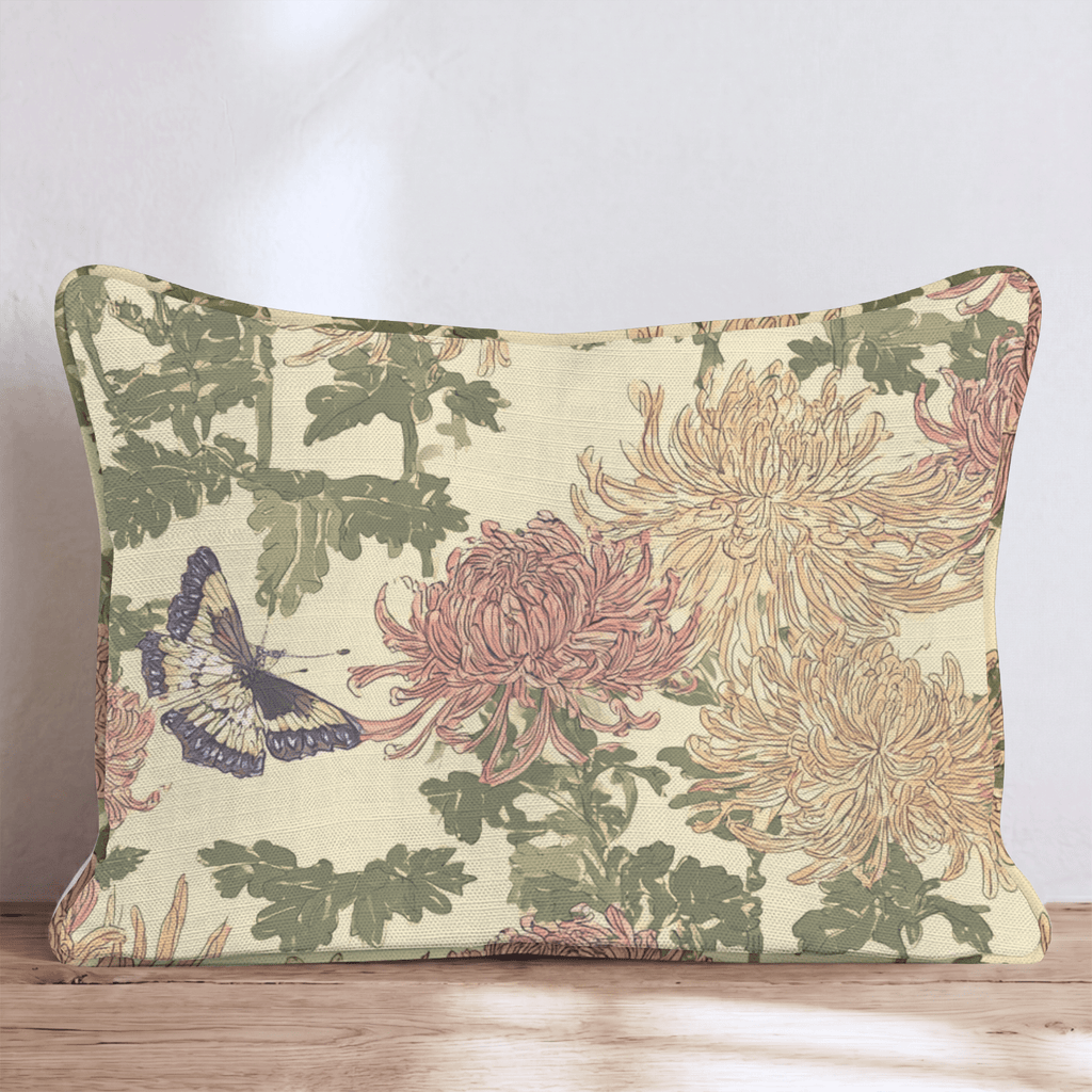 Golden Mum & Butterfly Garden Throw Pillow - Hillcroft Home