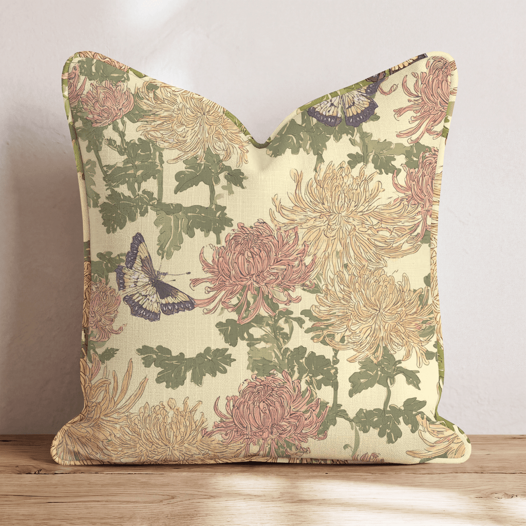 Golden Mum & Butterfly Garden Throw Pillow - Hillcroft Home
