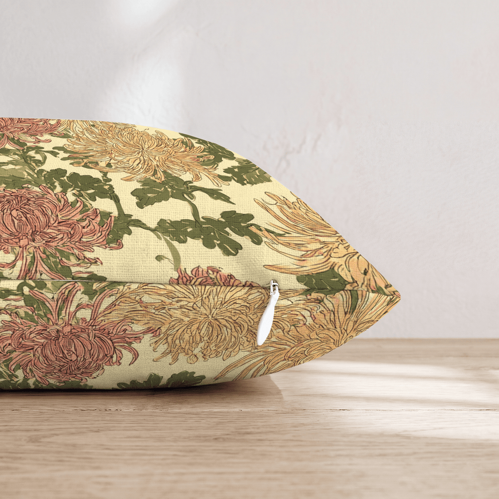Golden Mum & Butterfly Garden Throw Pillow - Hillcroft Home