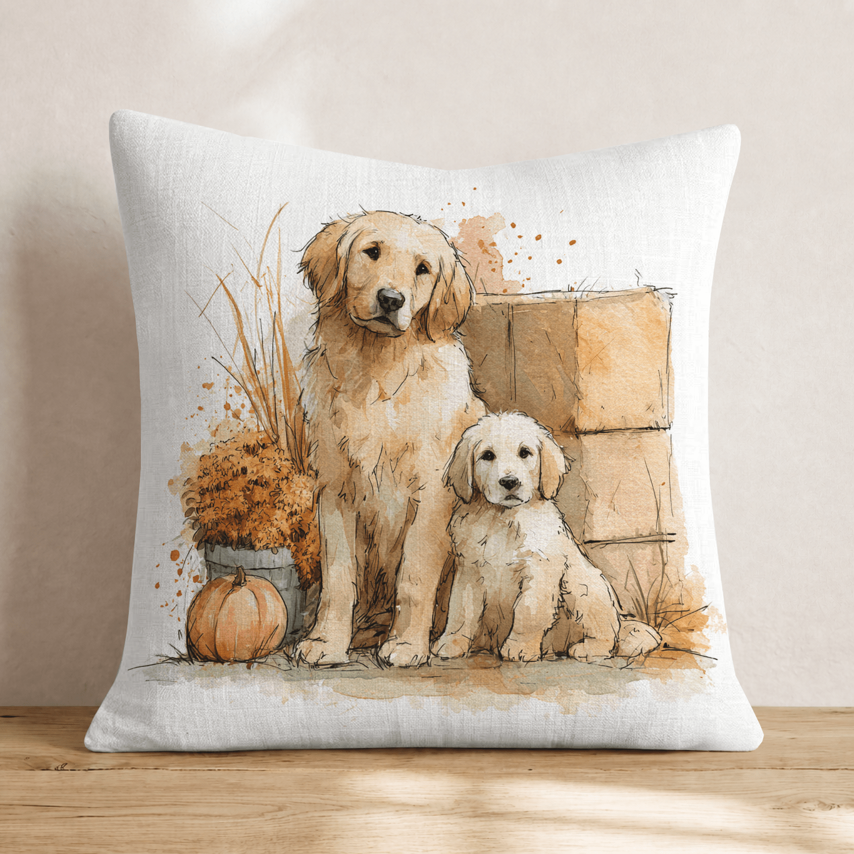 Golden Retriever Autumn Throw Pillow - Hillcroft Home