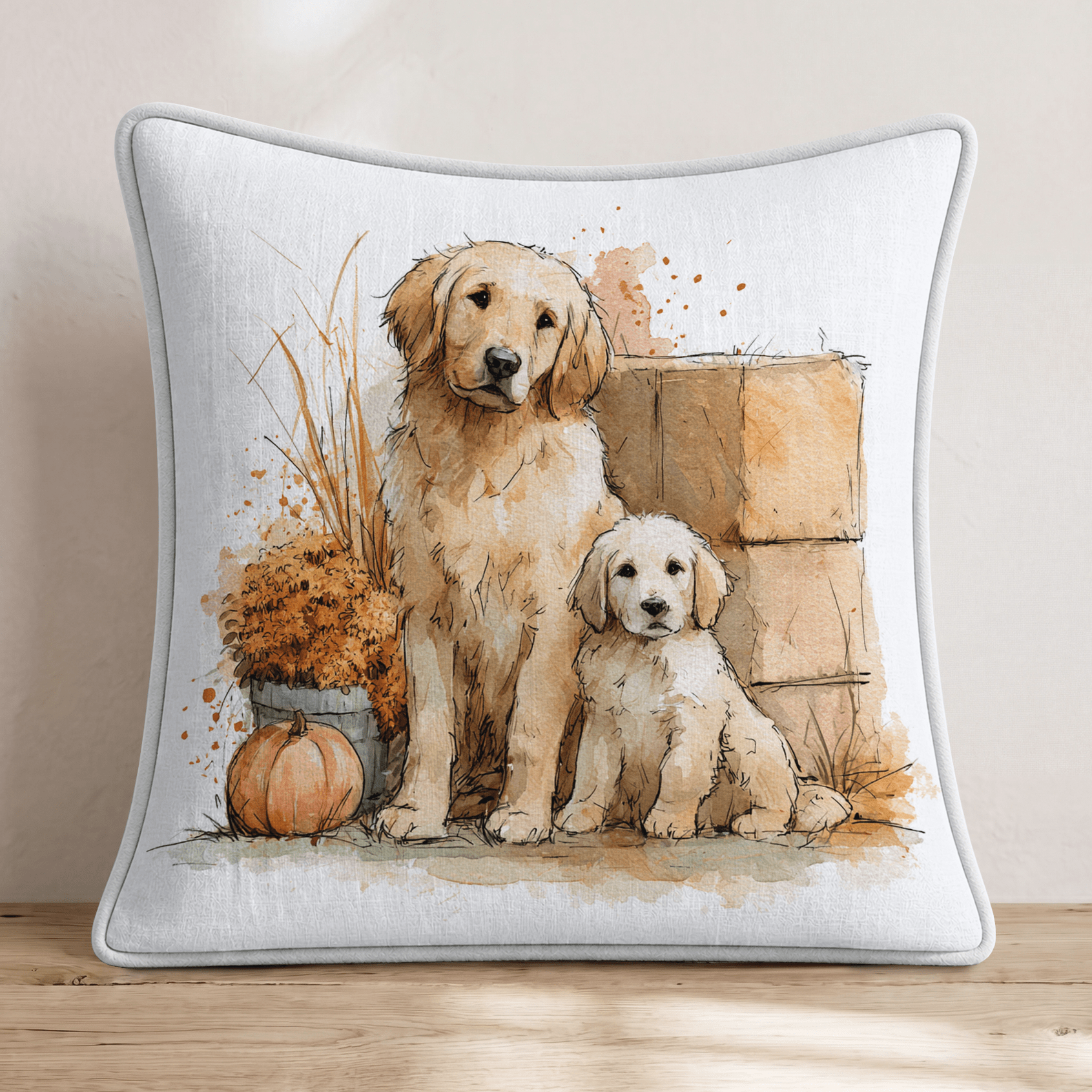 Golden Retriever Autumn Throw Pillow - Hillcroft Home