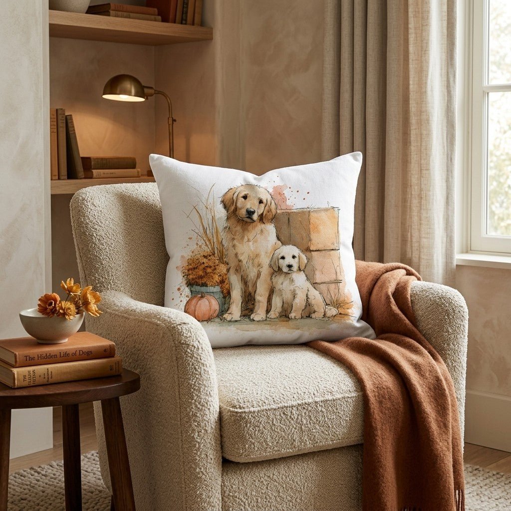 Golden Retriever Autumn Throw Pillow - Hillcroft Home