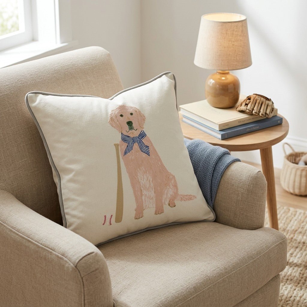 Golden Retriever Baseball Game Throw Pillow - Hillcroft Home