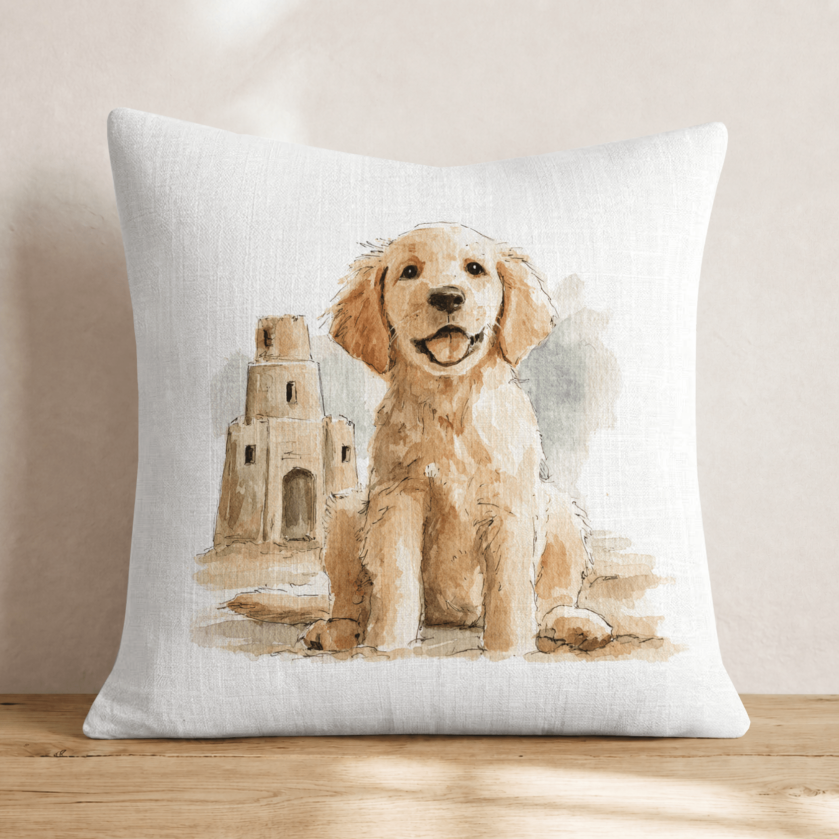 Golden Retriever Beach Sandcastle Throw Pillow - Hillcroft Home