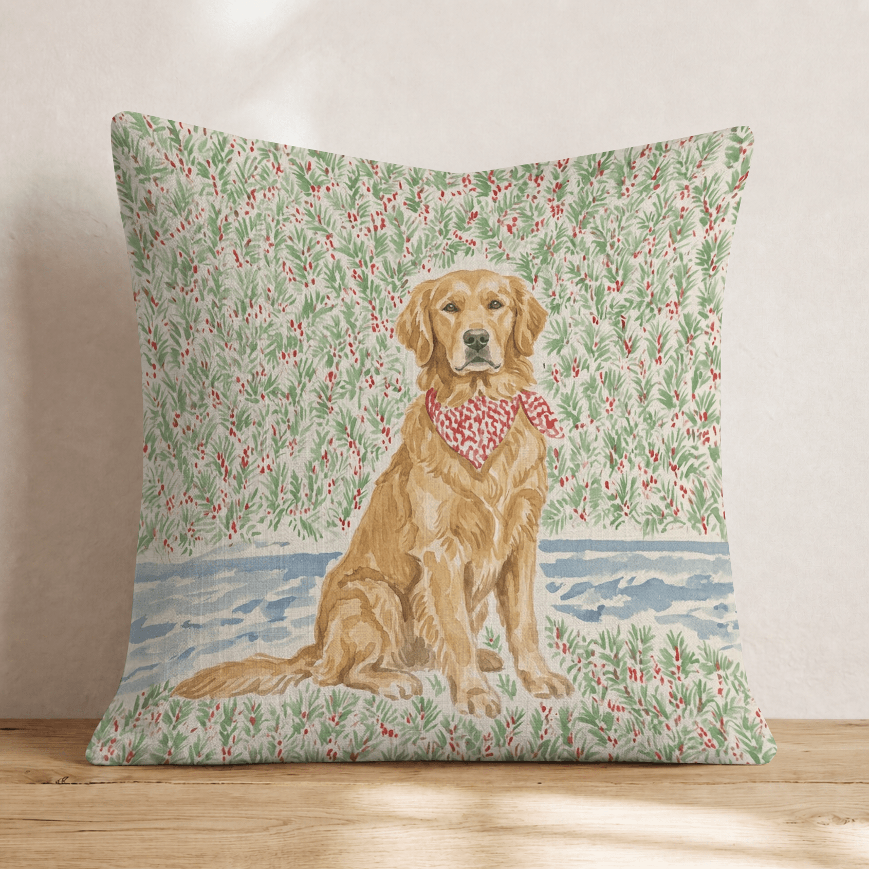 Golden Retriever California Holiday Surf Throw Pillow - Hillcroft Home