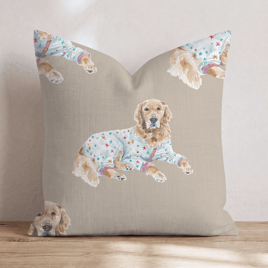 Golden Retriever Christmas Pyjamas Throw Pillow - Hillcroft Home