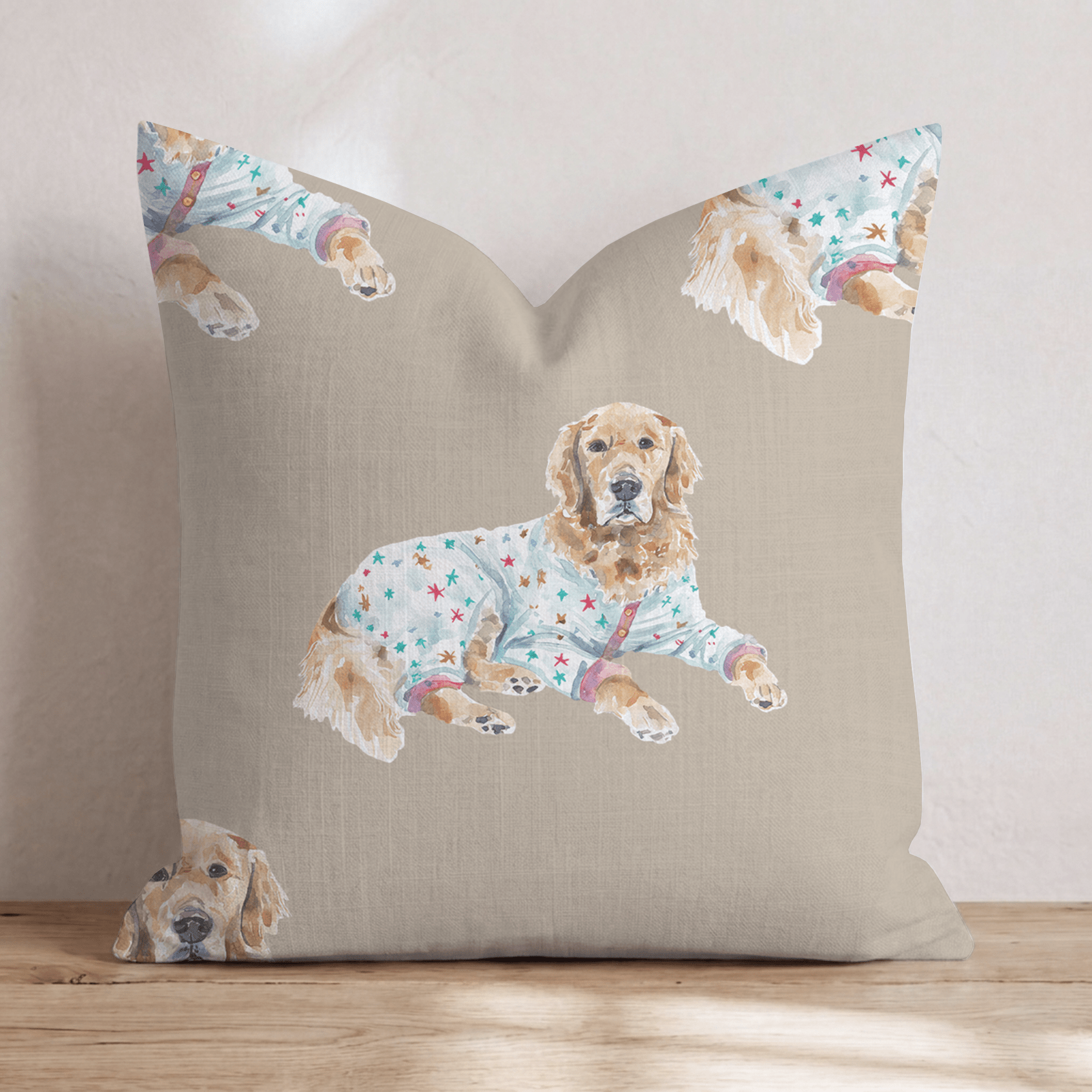 Golden Retriever Christmas Pyjamas Throw Pillow - Hillcroft Home