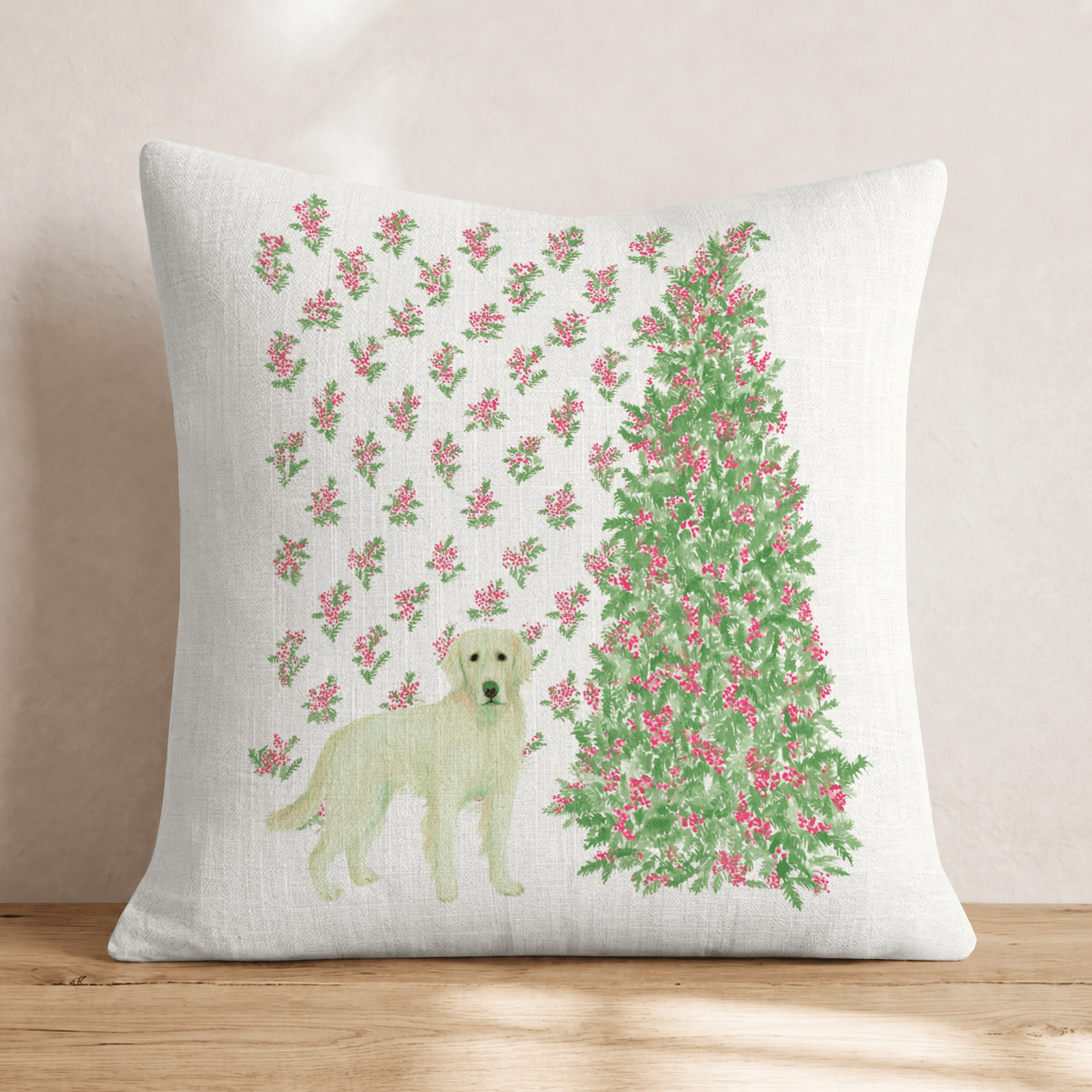 Golden Retriever Christmas Tree Guard Throw Pillow - Hillcroft Home