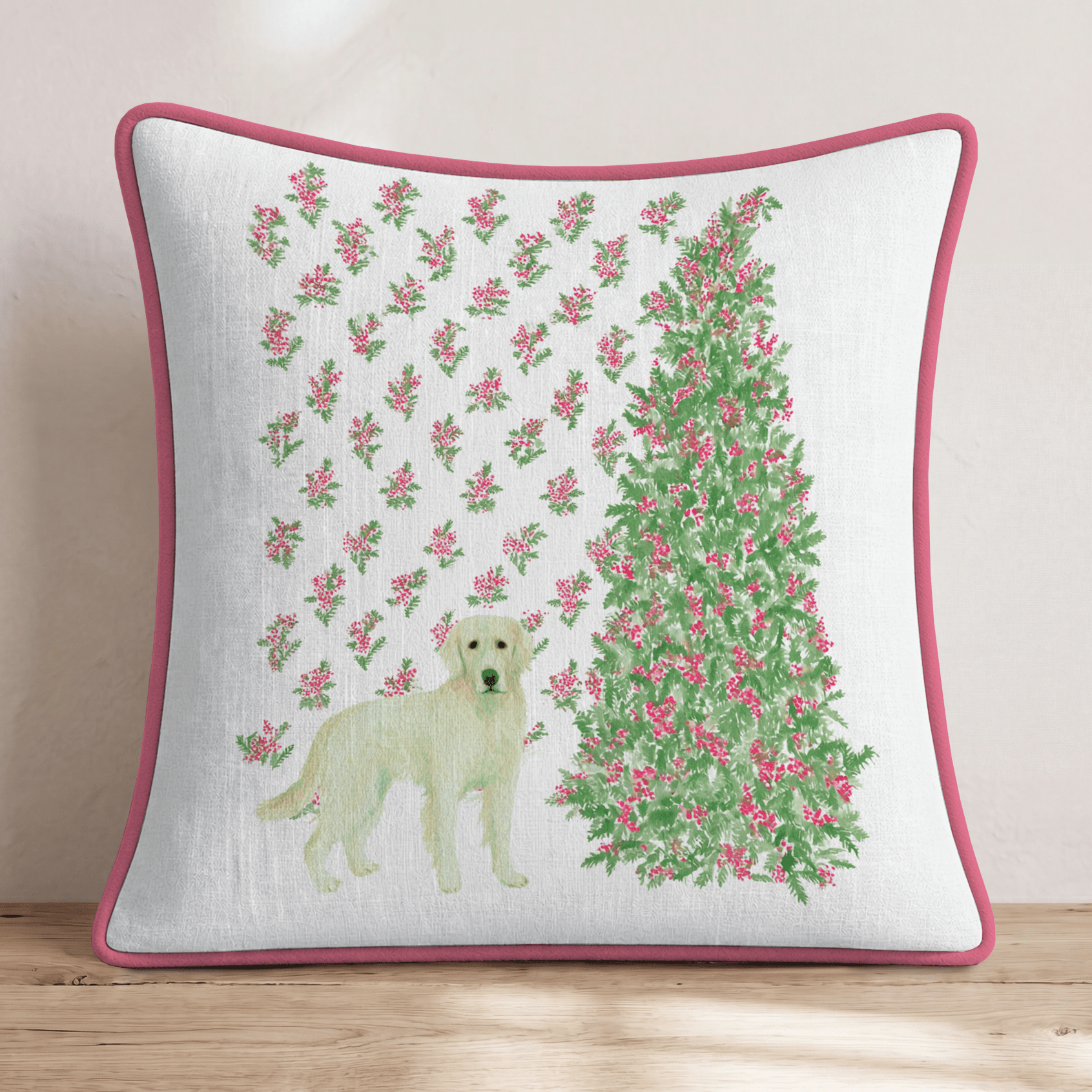 Golden Retriever Christmas Tree Guard Throw Pillow - Hillcroft Home