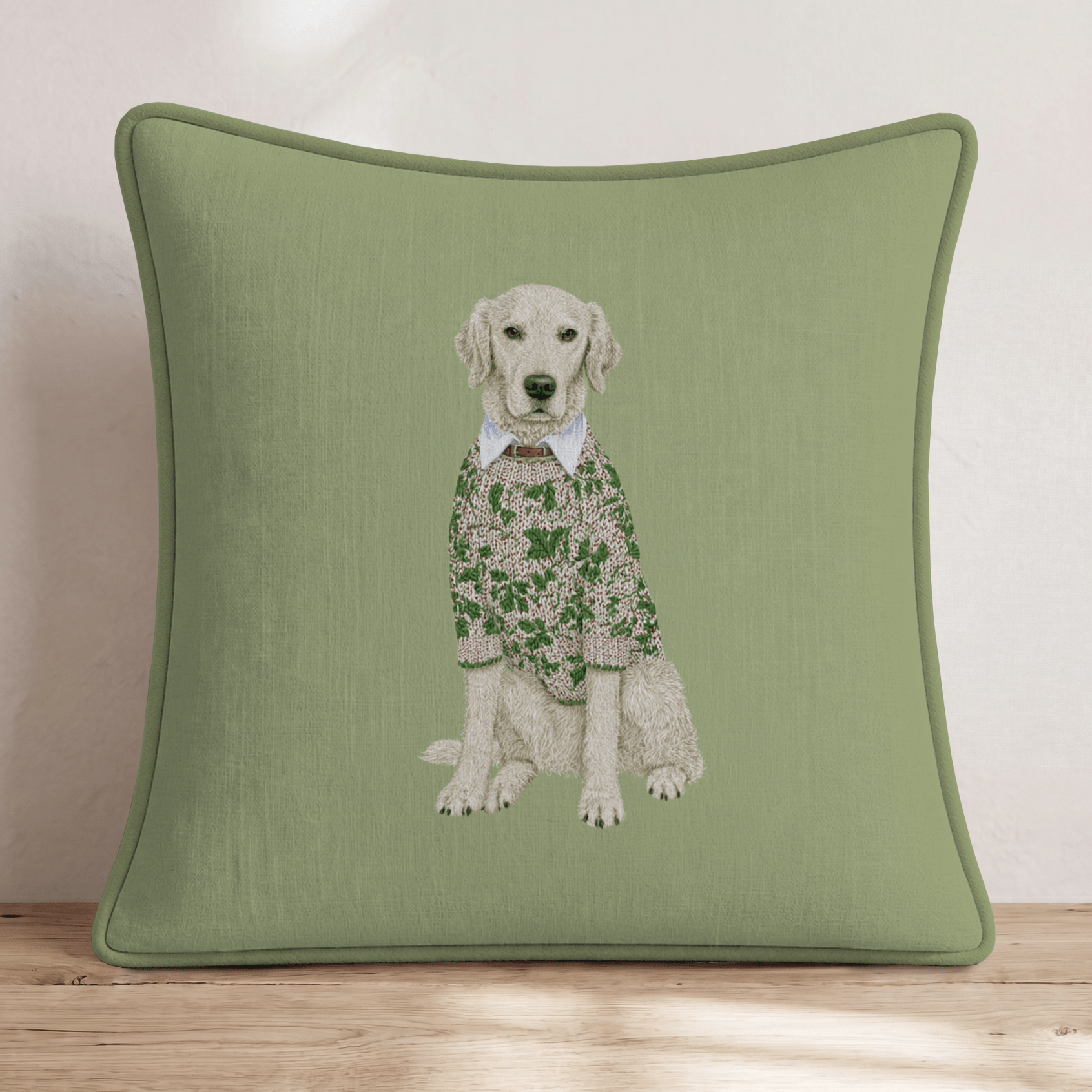Golden Retriever Fall Floral Sweater Throw Pillow - Hillcroft Home