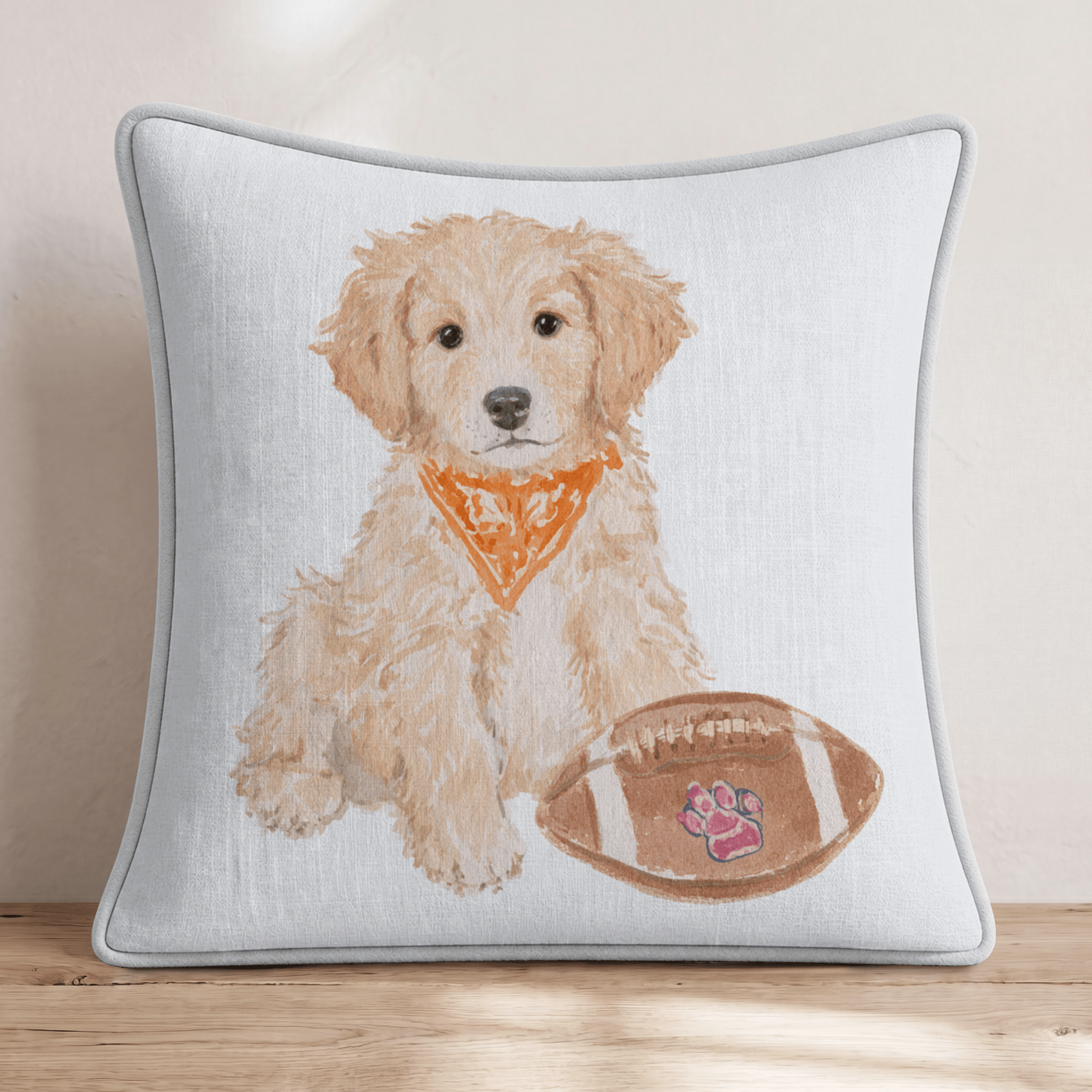 Golden Retriever Fall Football Throw Pillow - Hillcroft Home