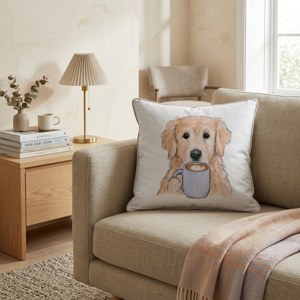 Golden Retriever Fall Latte Love Throw Pillow - Hillcroft Home
