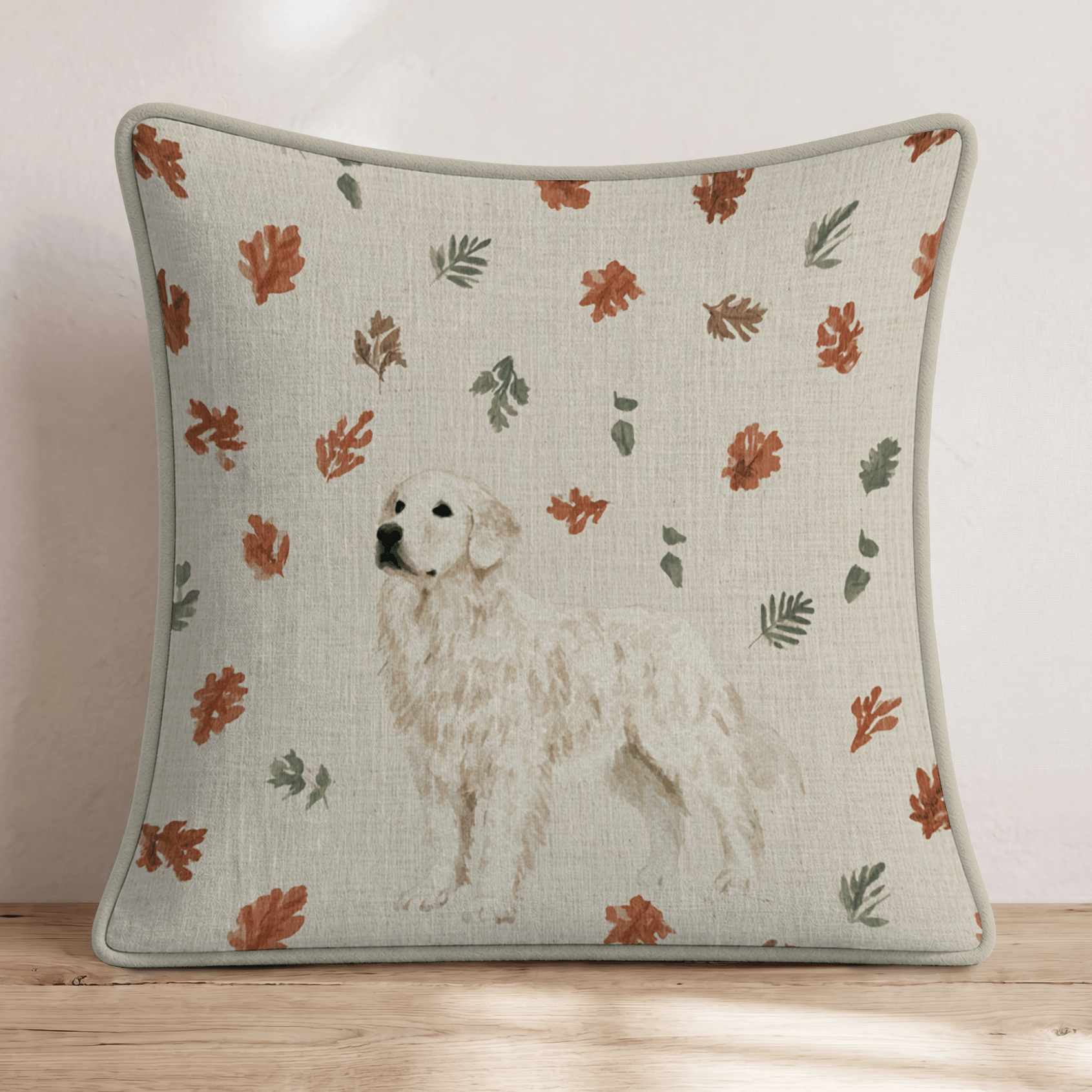 Golden Retriever Fall Leaf Shower Throw Pillow - Hillcroft Home