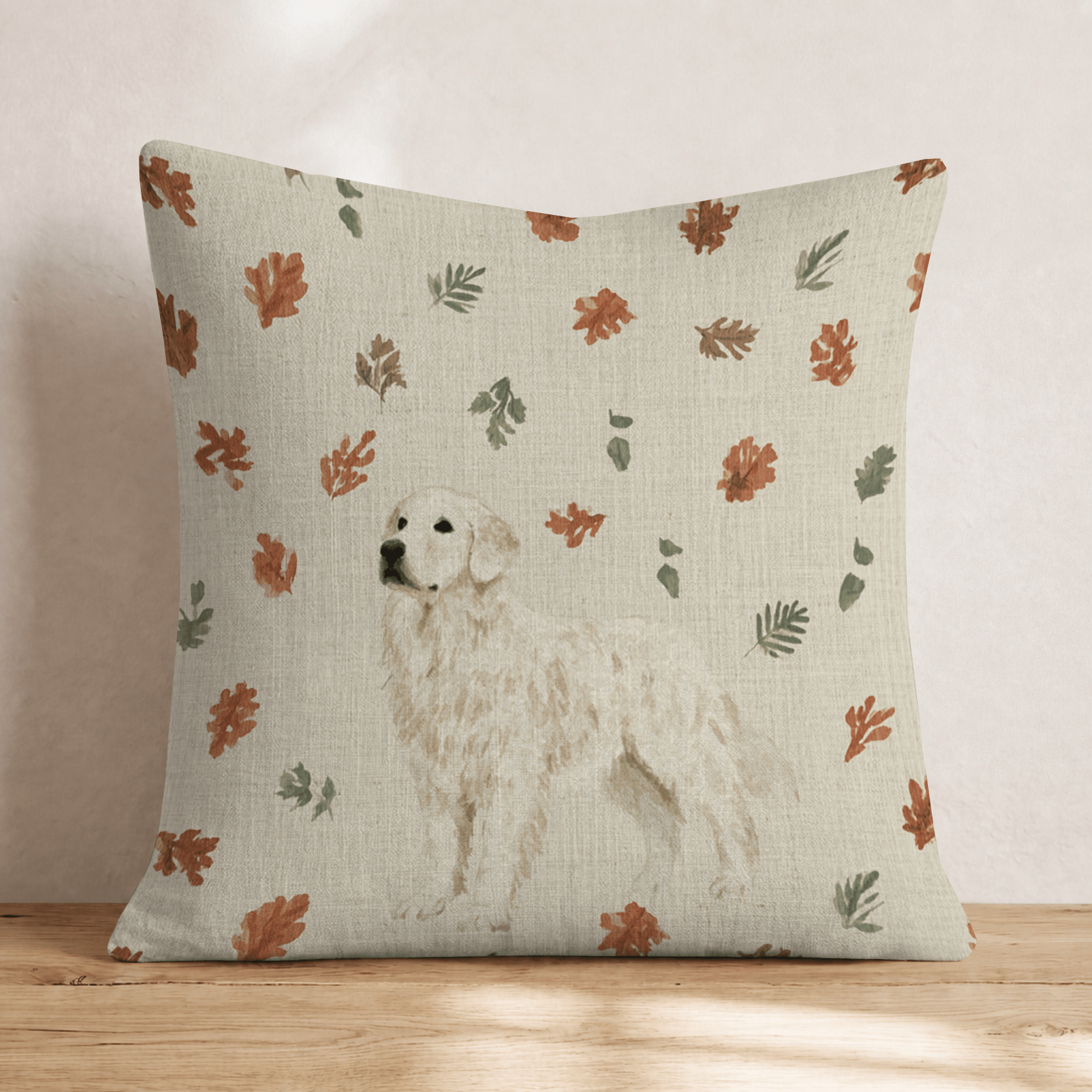 Golden Retriever Fall Leaf Shower Throw Pillow - Hillcroft Home