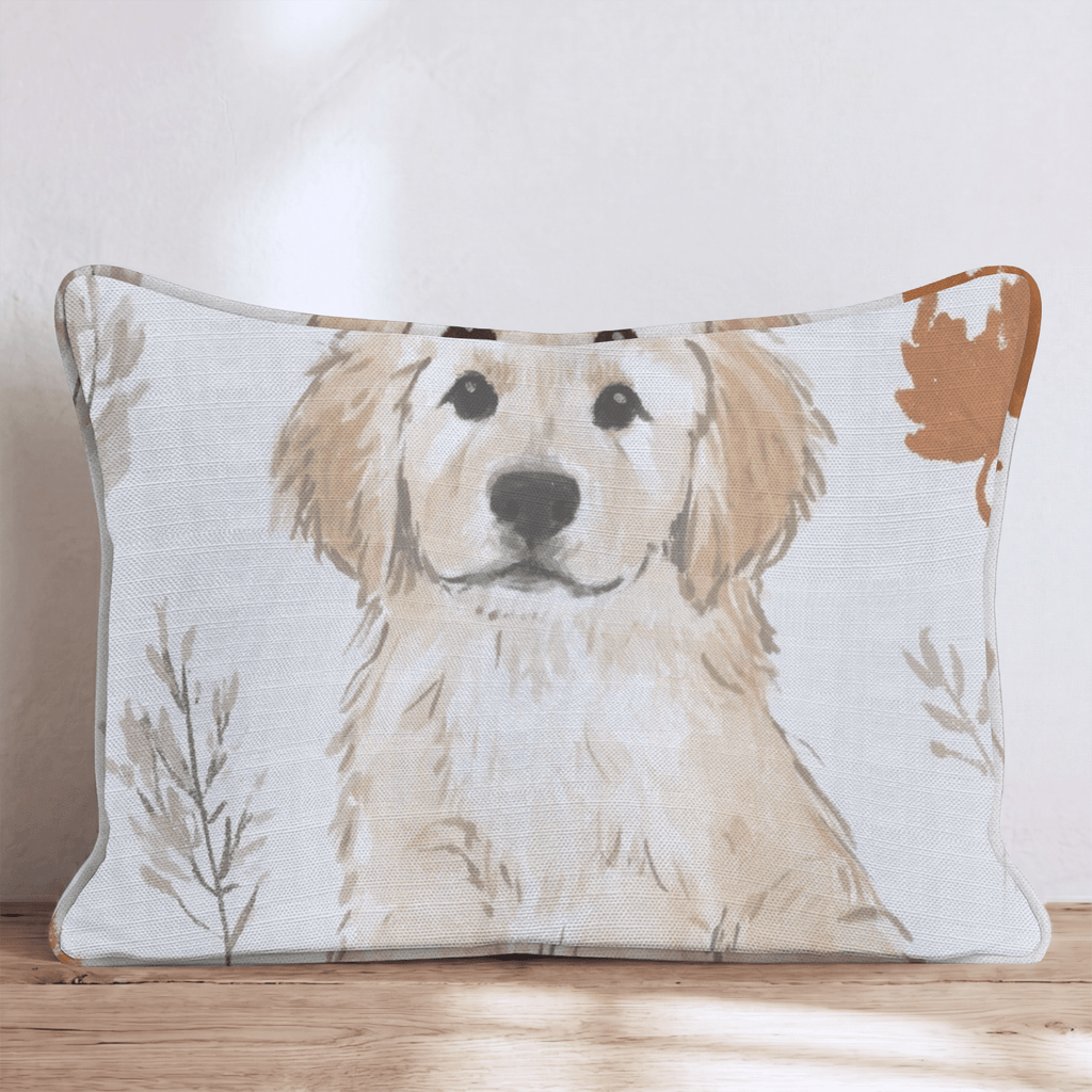 Golden Retriever Fall Leaves Pattern Throw Pillow - Hillcroft Home