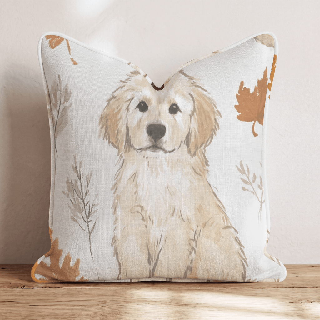 Golden Retriever Fall Leaves Pattern Throw Pillow - Hillcroft Home