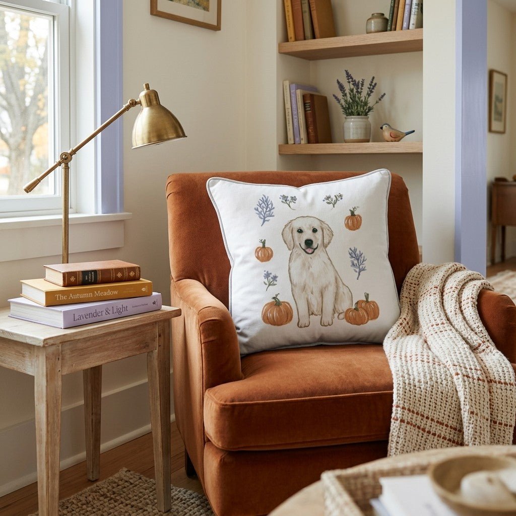 Golden Retriever Fall Pumpkin Cuddle Throw Pillow - Hillcroft Home