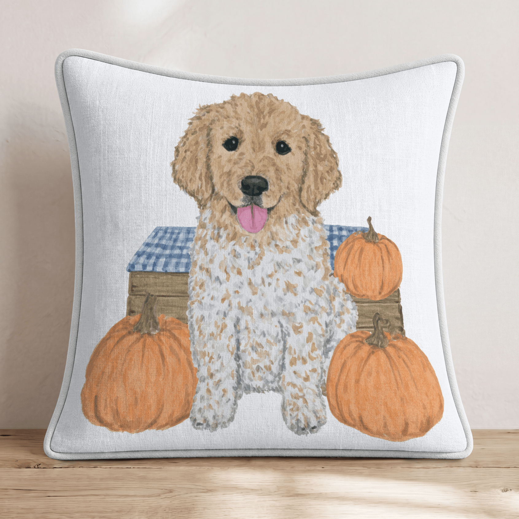 Golden Retriever Fall Pumpkin Patch Throw Pillow - Hillcroft Home