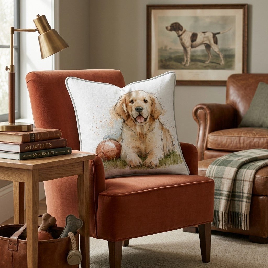 Golden Retriever Game Day Football Throw Pillow - Hillcroft Home