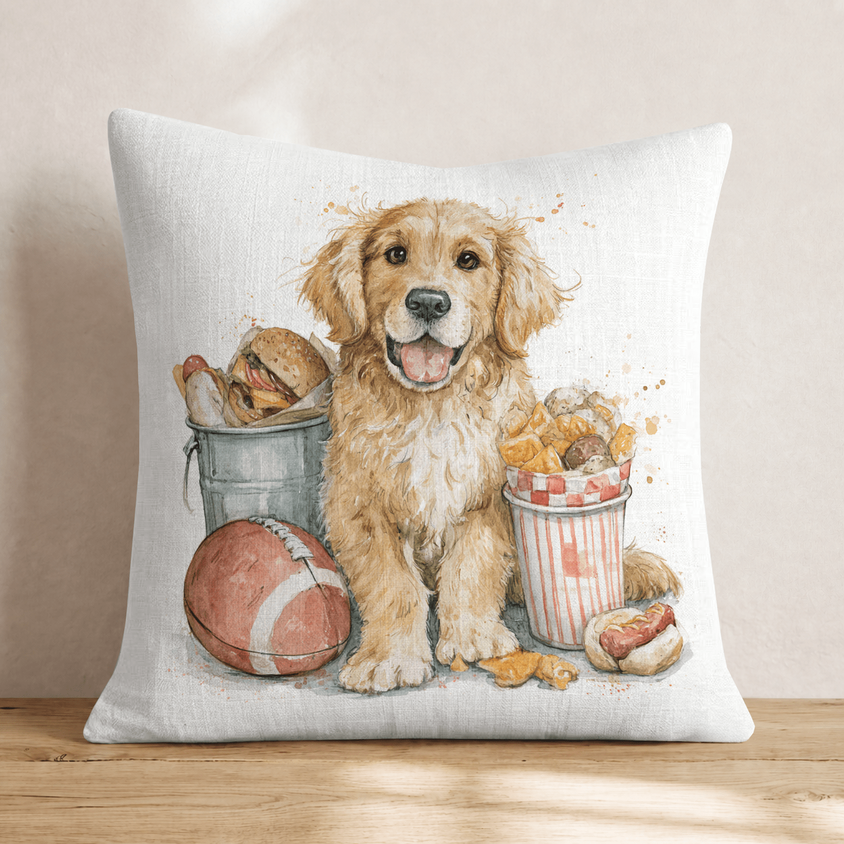 Golden Retriever Game Snacks Throw Pillow - Hillcroft Home